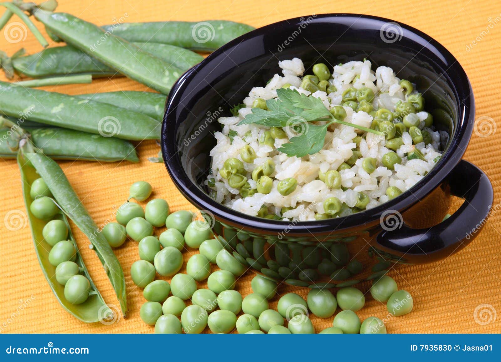 Rice with green pea stock photo. Image of base, glass 7935830