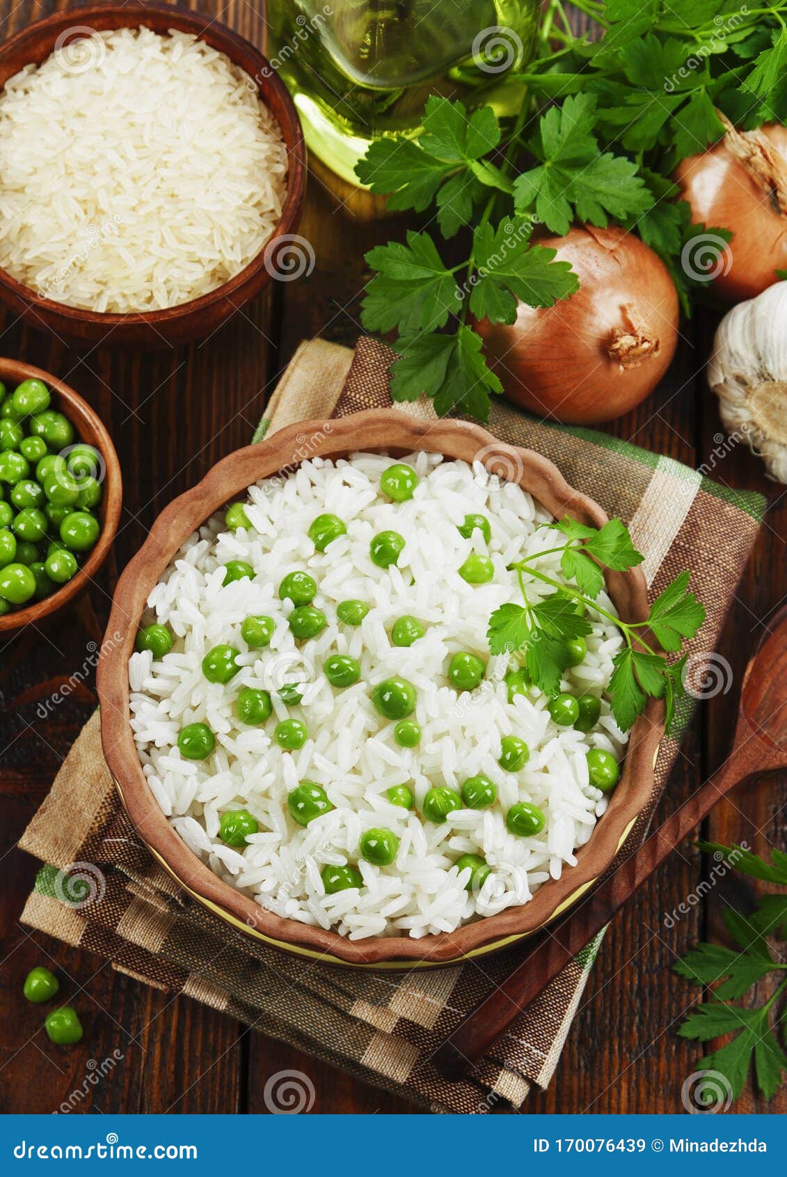 Rice with green peas stock image. Image of plate, nutrition 170076439