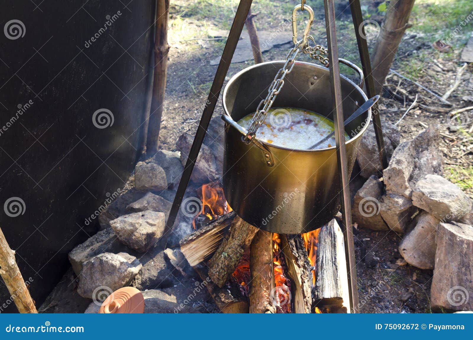 Rice with Meat on a Campfire Stock Photo Image of camping, fireplace 75092672