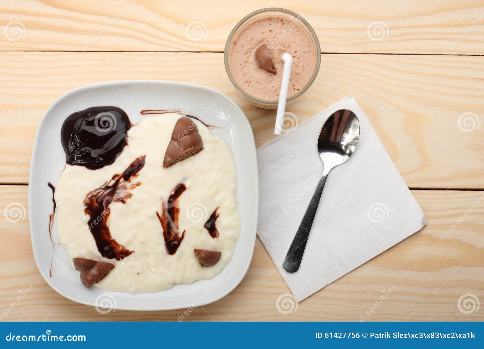 Rice Milk Porridge with Chocolate and Smoothie Stock Photo Image of