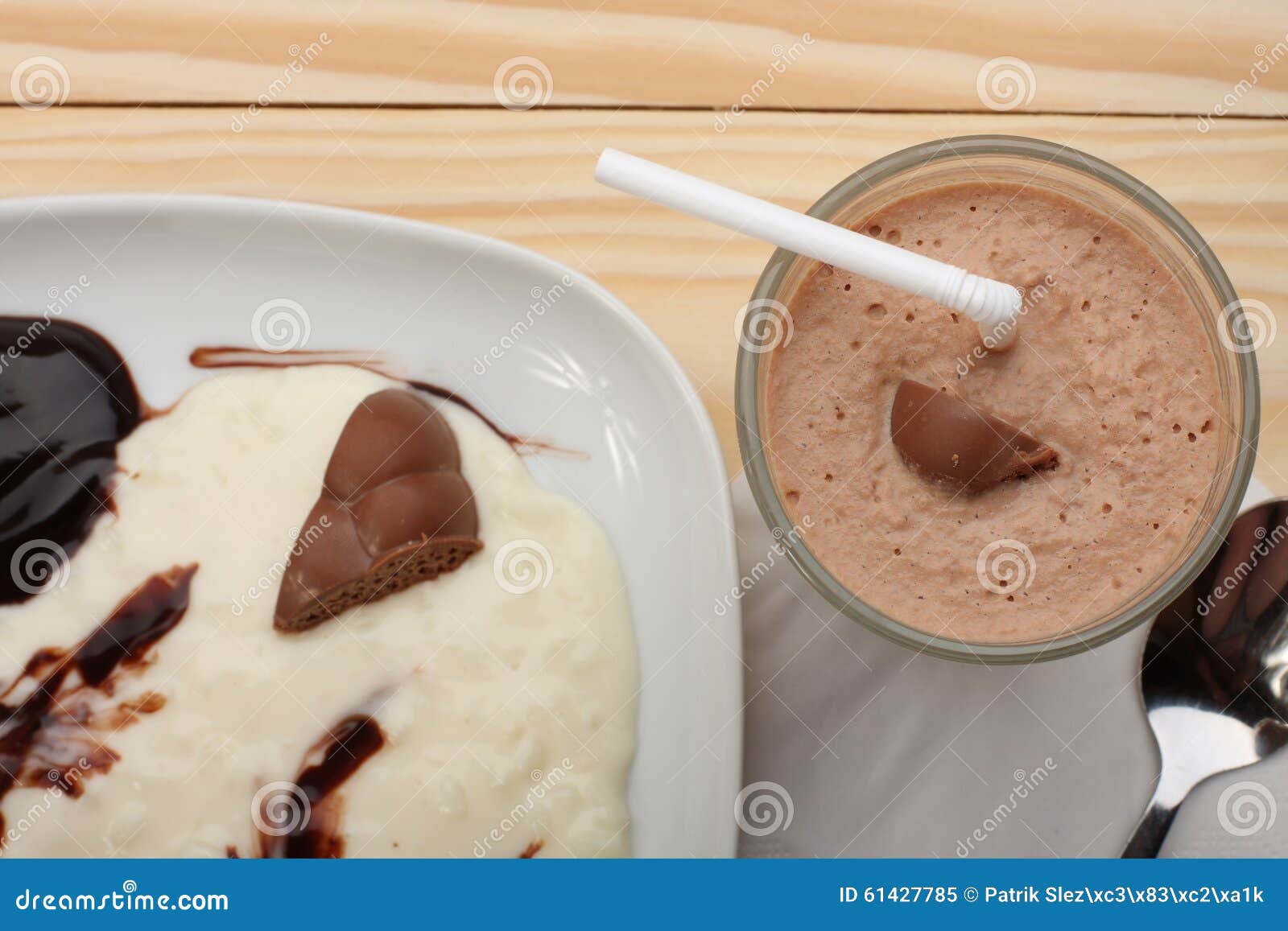 Rice Milk Porridge with Chocolate and Smoothie Stock Image Image of