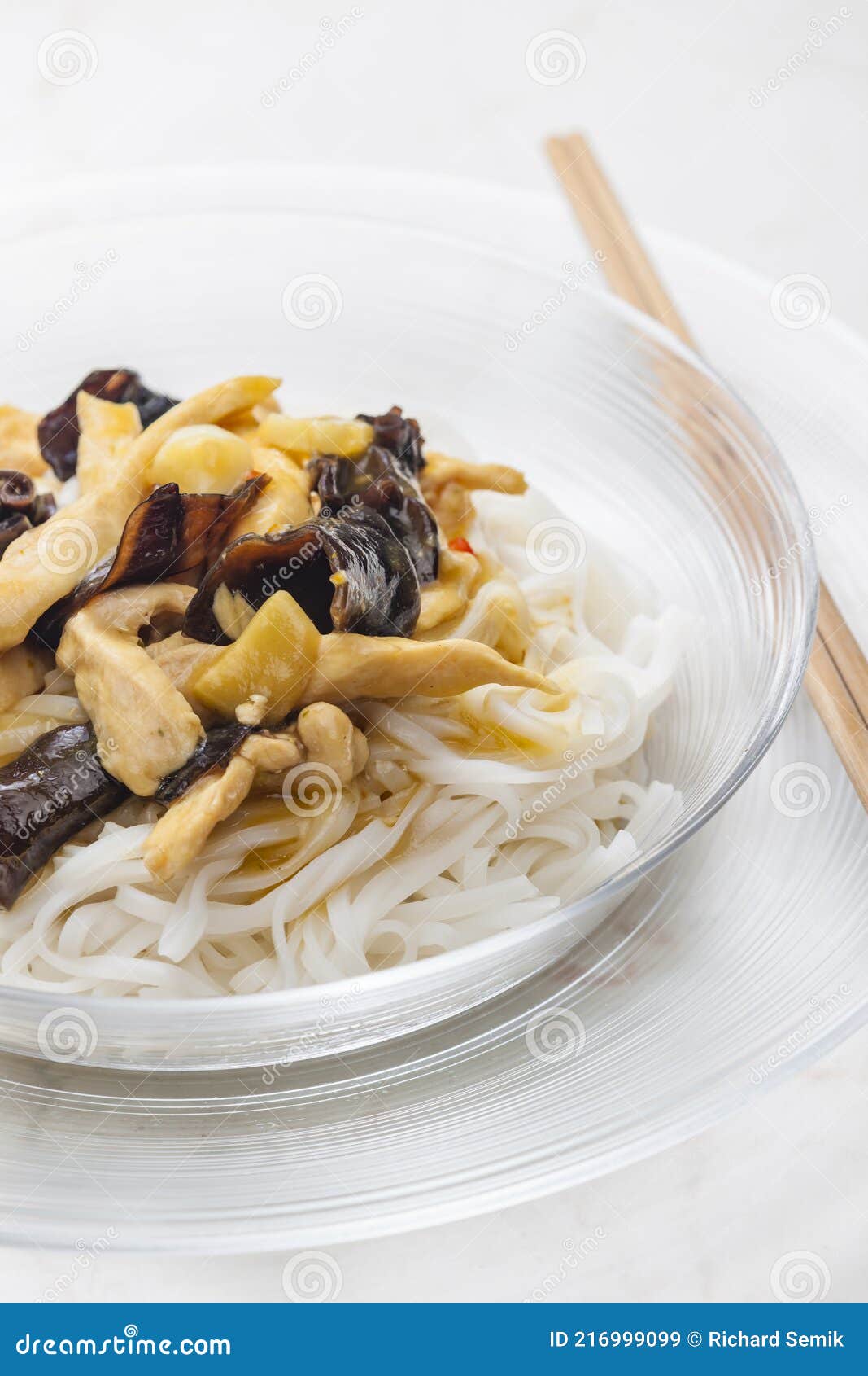 Rice Noodles with Chicken Meat and Mushroom Stock Image Image of