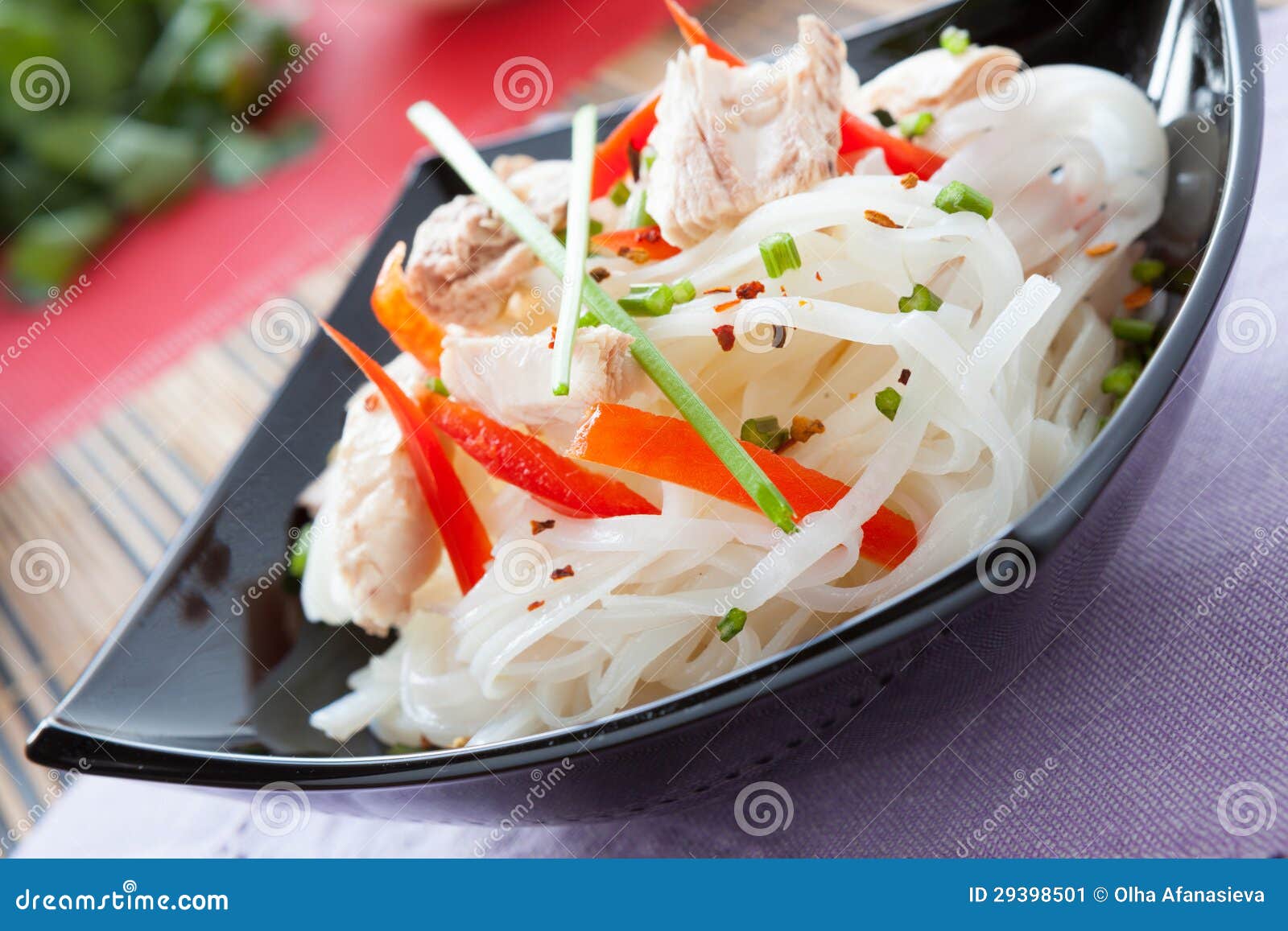 Rice Noodles with Chunks of Tuna Stock Image Image of salmon, green