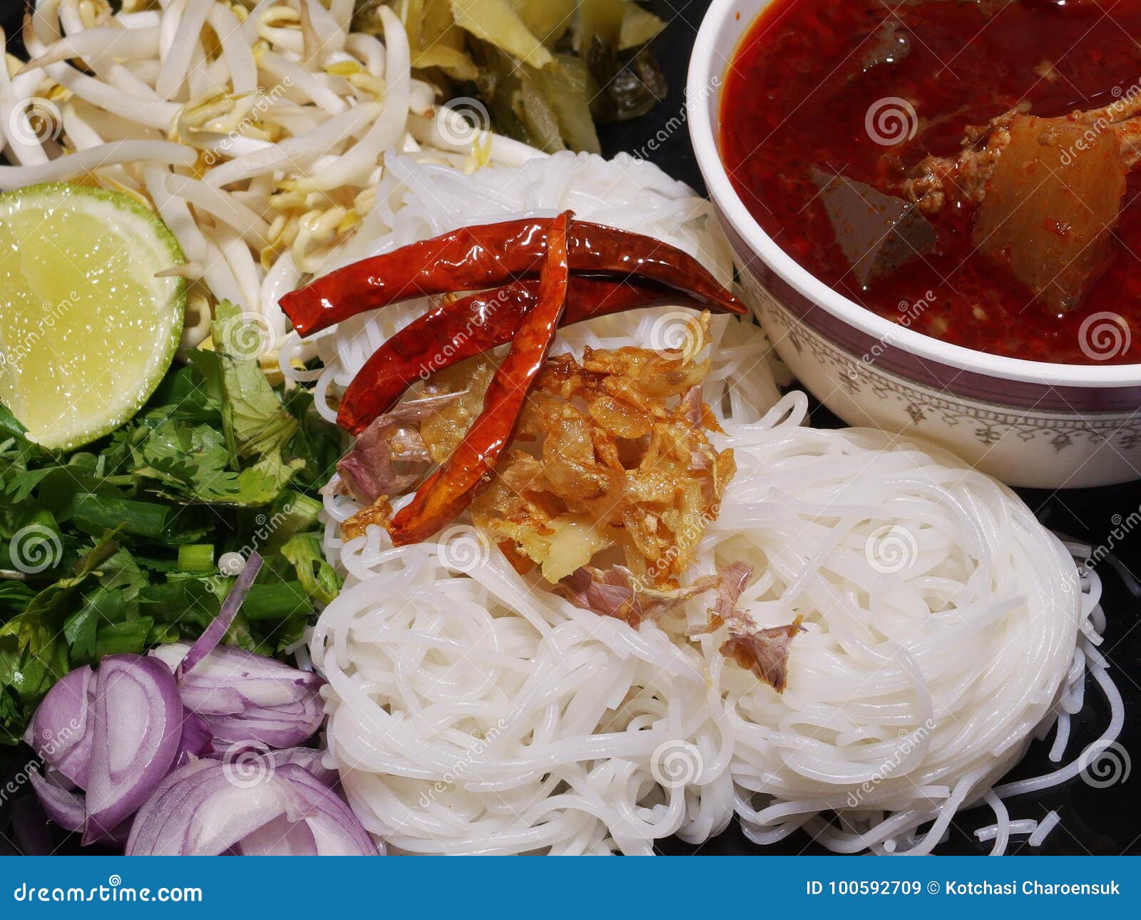 Rice noodles stock image. Image of tasty, pork, thailand - 100592709