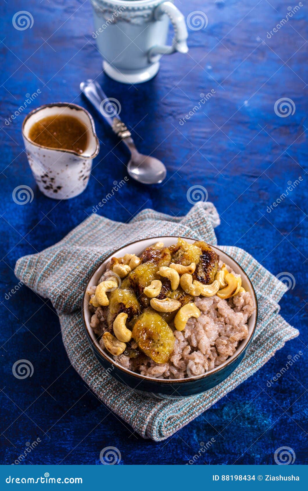 Rice porridge with banana stock photo. Image of lunch 88198434