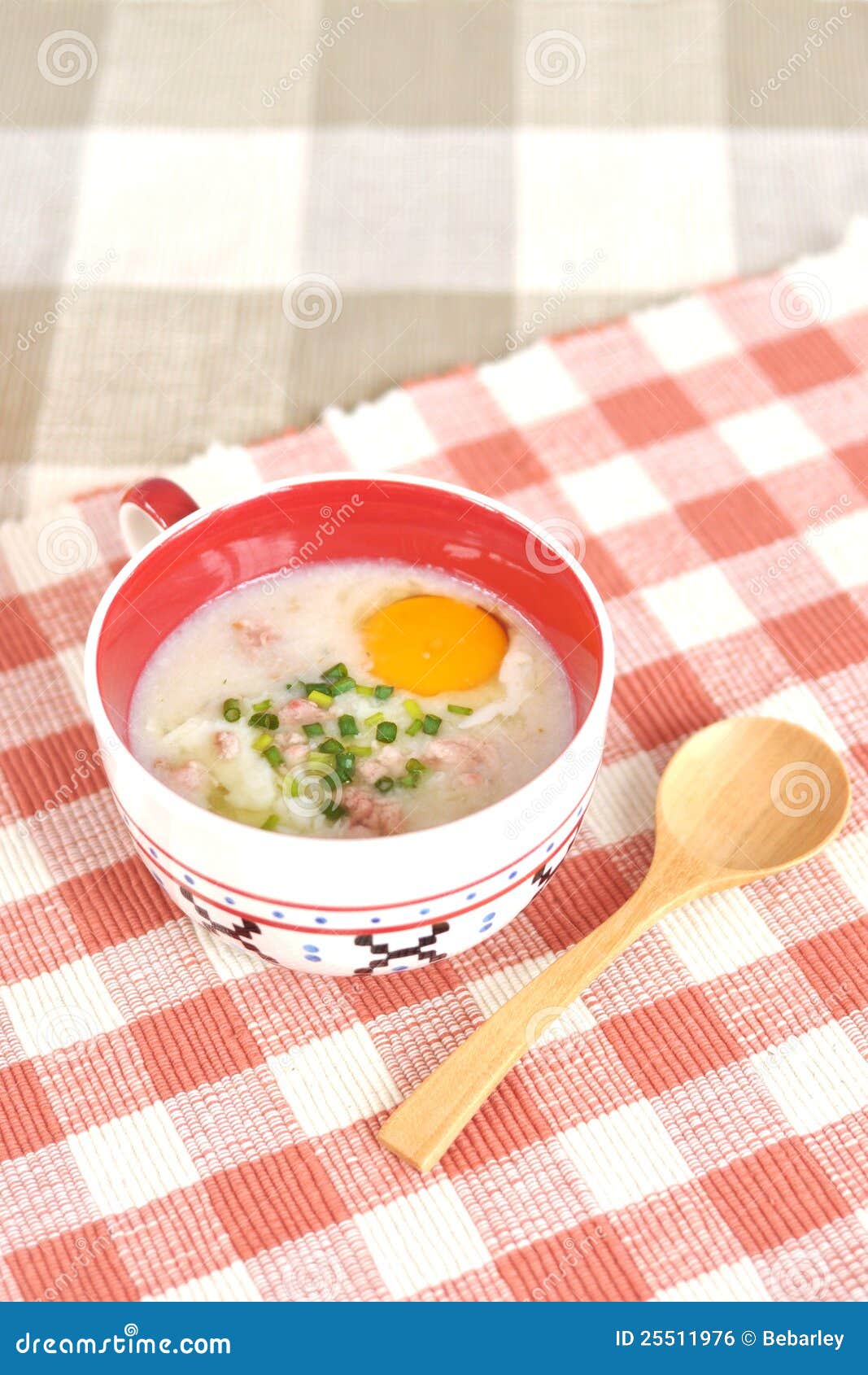Rice Porridge with Egg in Cute Bowl Stock Photo Image of gruel