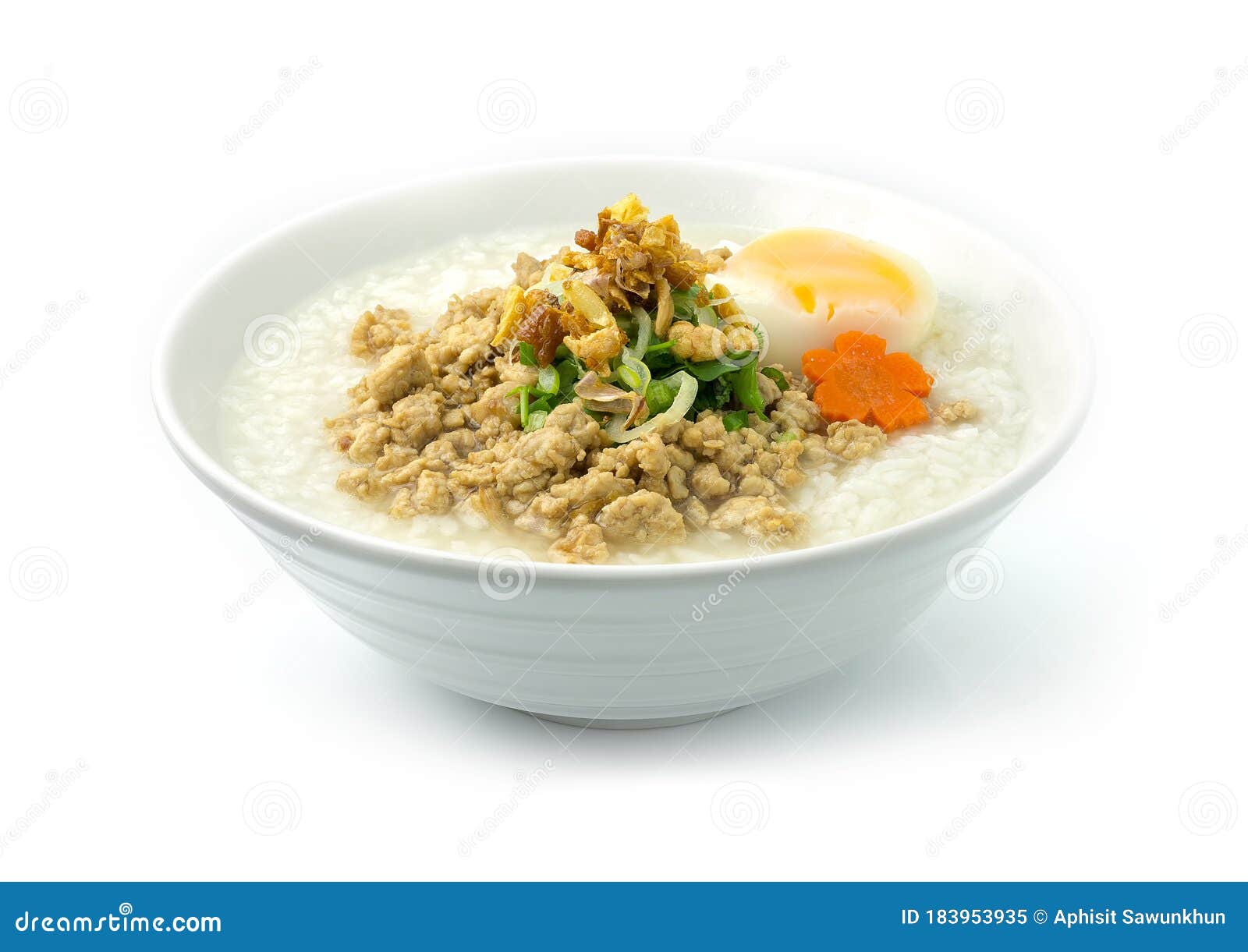 Rice Porridge with Minced Pork Served Boiled Egg Stock Image - Image of