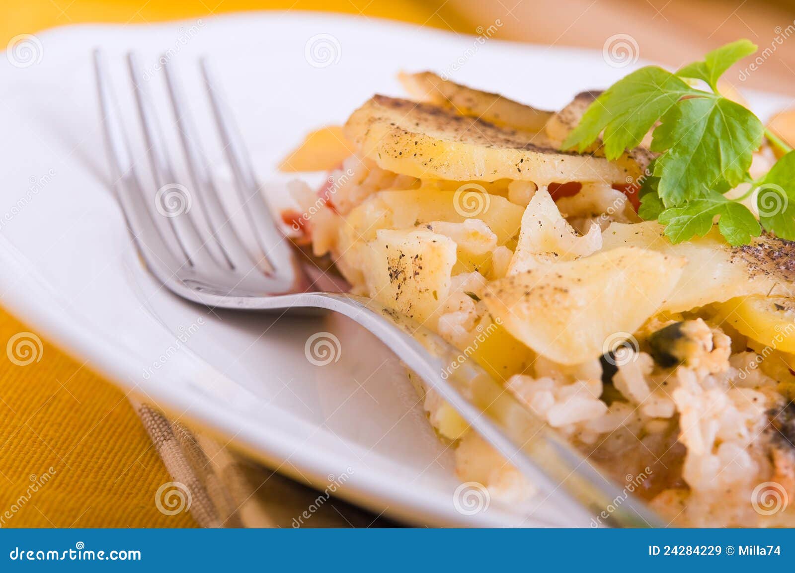 Rice, Potatoes and Mussels. Stock Image Image of meal, food 24284229