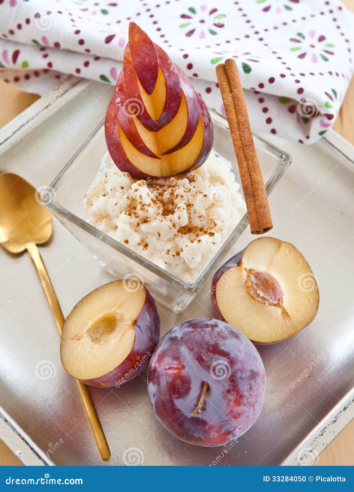 Rice Pudding with Cinnamon and Plums Stock Photo Image of bowl