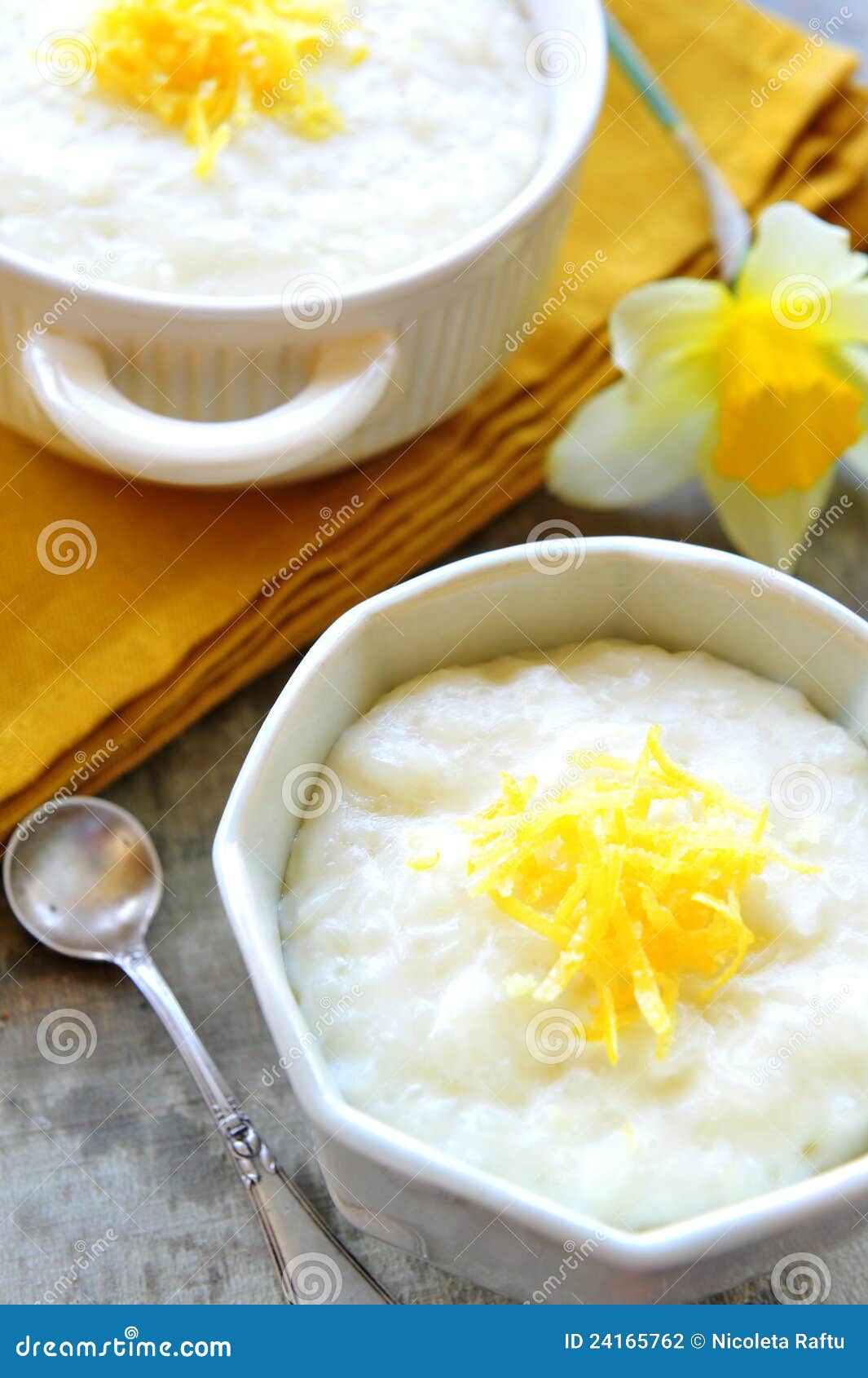 Rice Pudding with Lemon Zest Stock Photo Image of linen, healthy