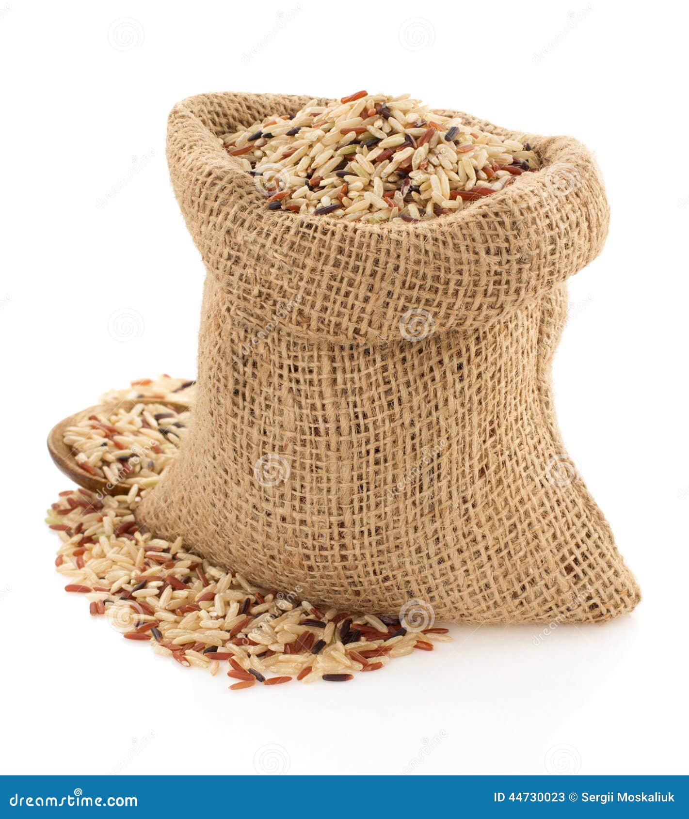 Download Rice in sack bag on white stock image. Image of spoon ...