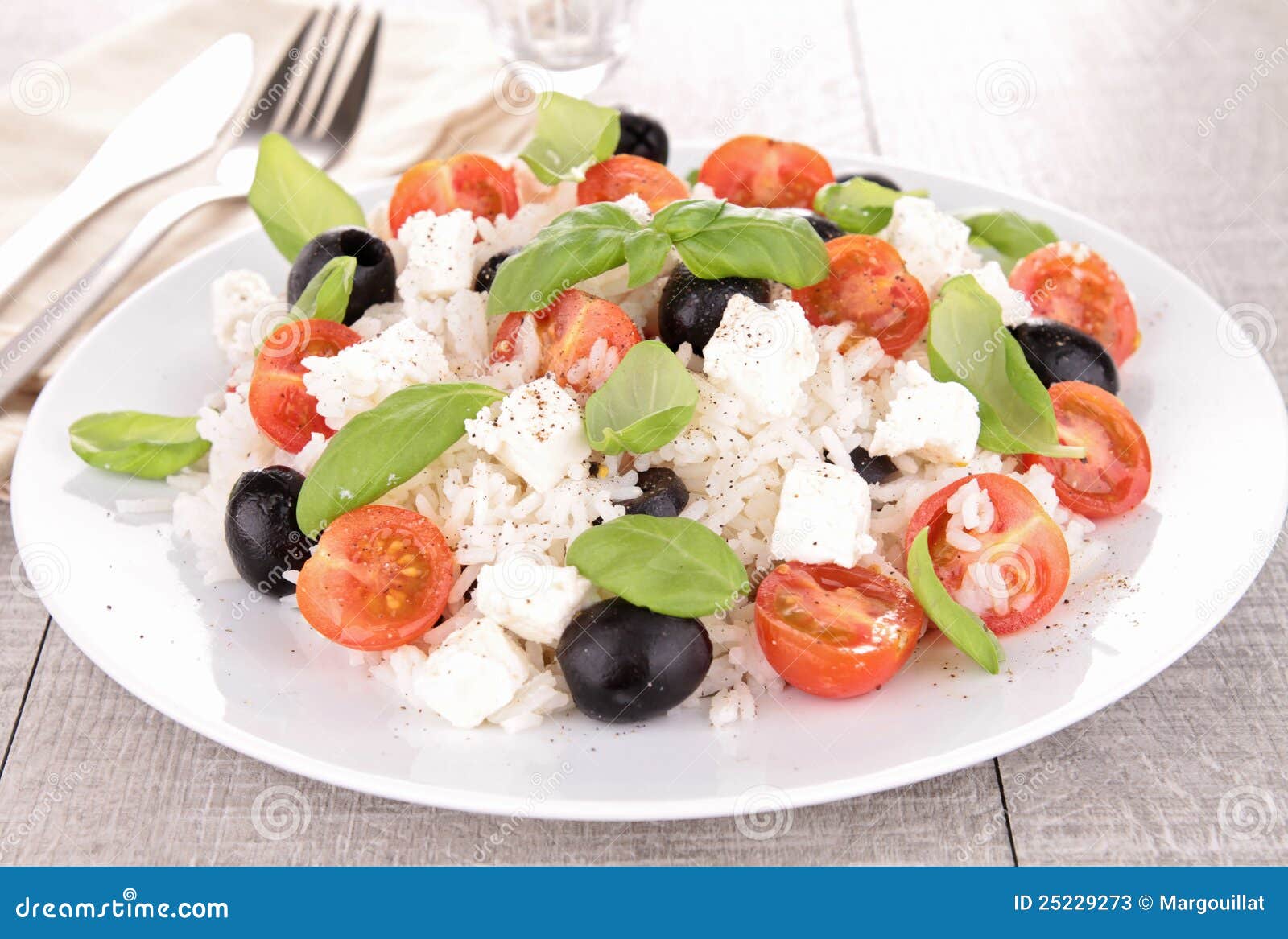 Rice Salad with Tomato,feta and Basil Stock Image Image of dish, dining 25229273