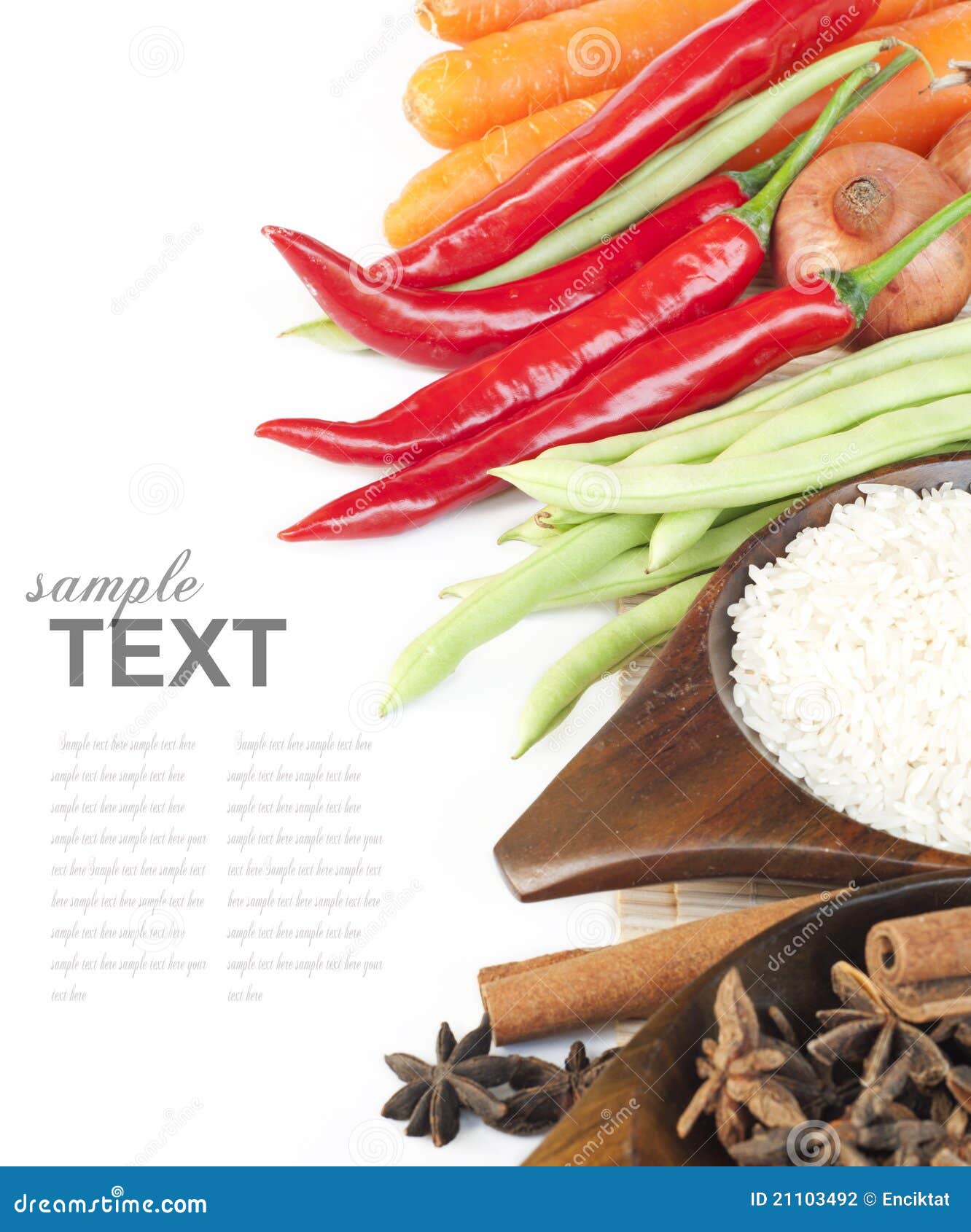 Rice, Spices and Fresh Vegetables Stock Photo Image of background