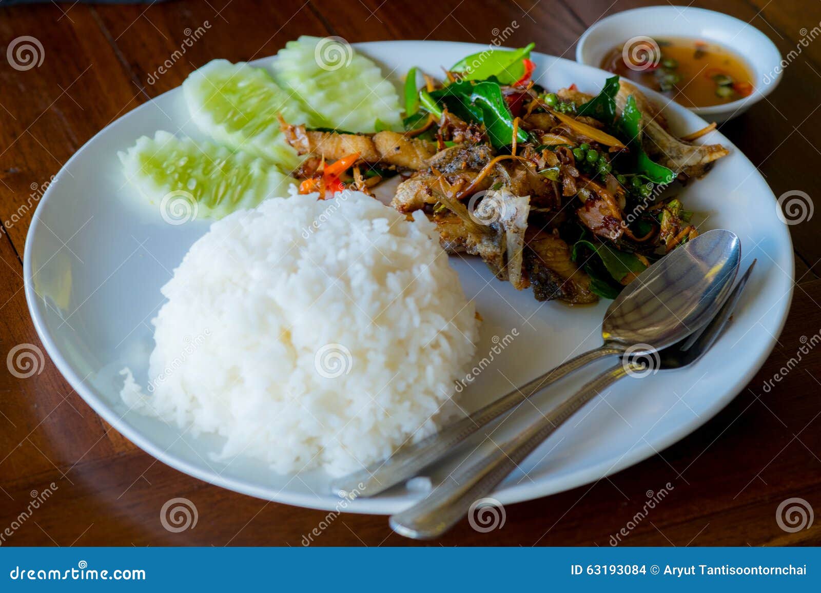 Rice with Spicy Fried Snapper Stock Photo - Image of healthy, fish ...