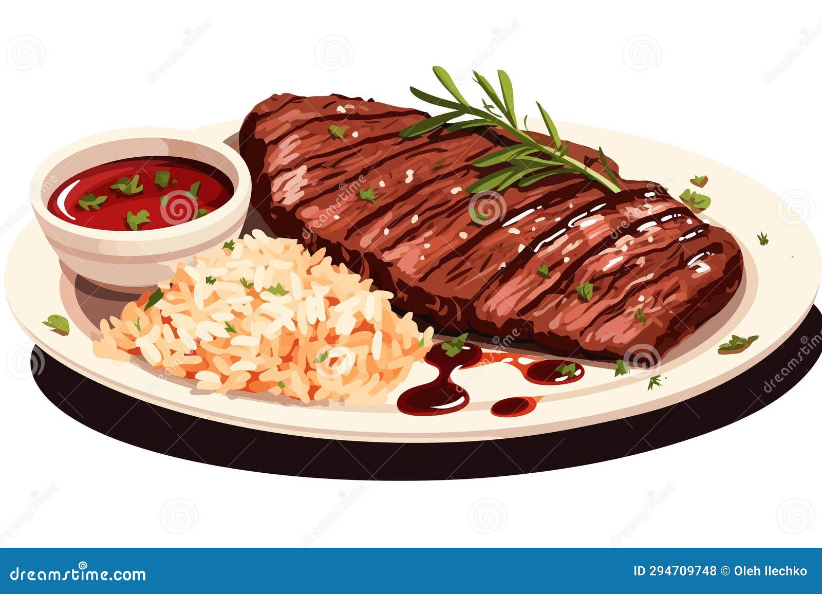Rice with Steak Vector Flat Minimalistic Isolated Vector Style