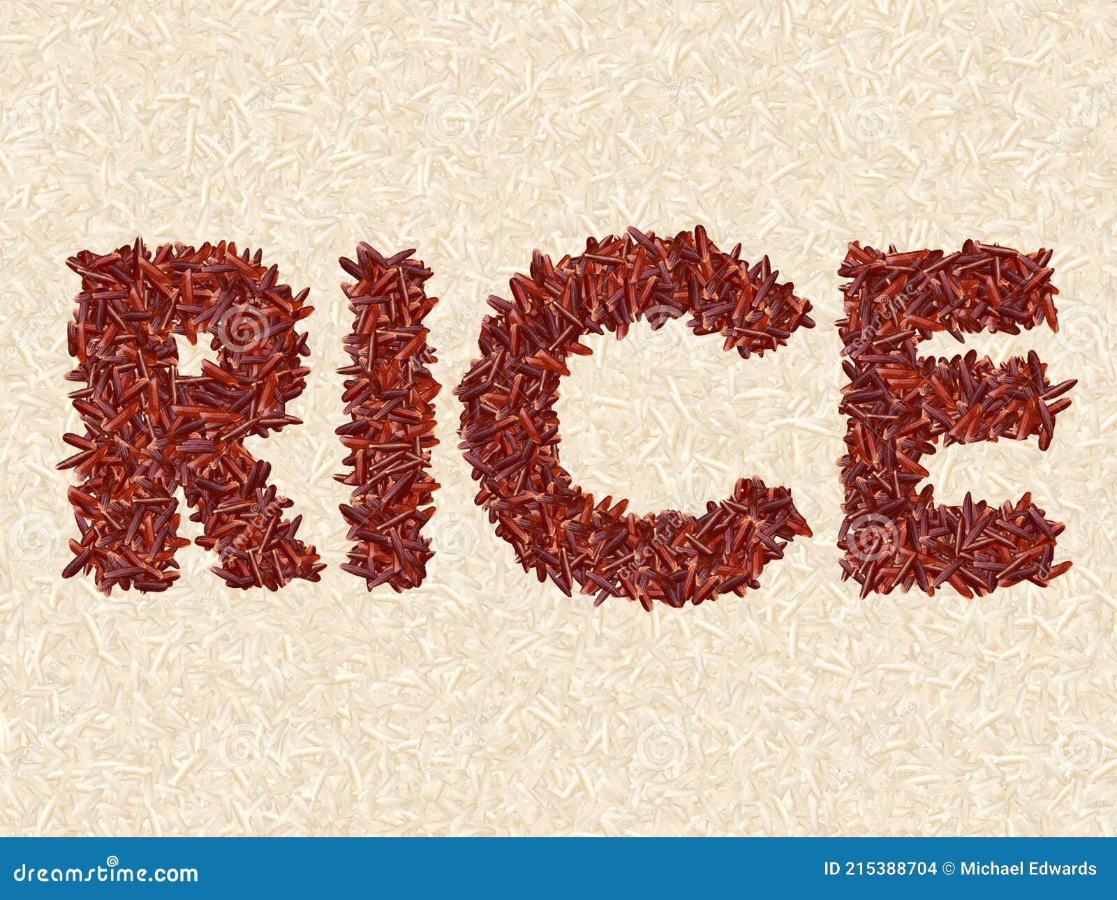 Rice Text or Word Made of Grains, Red Rice for Font and White for