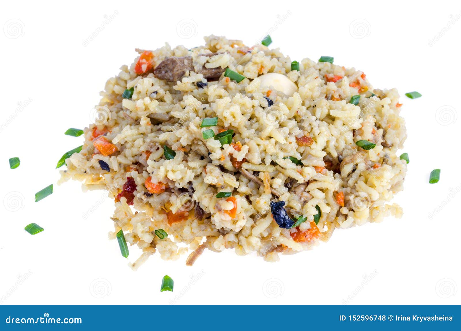 Rice with Vegetables, Meat on White Background. Stock Photo Image of