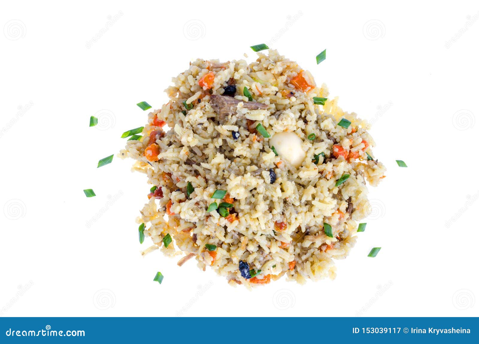 Rice with Vegetables, Meat on White Background Stock Image Image of