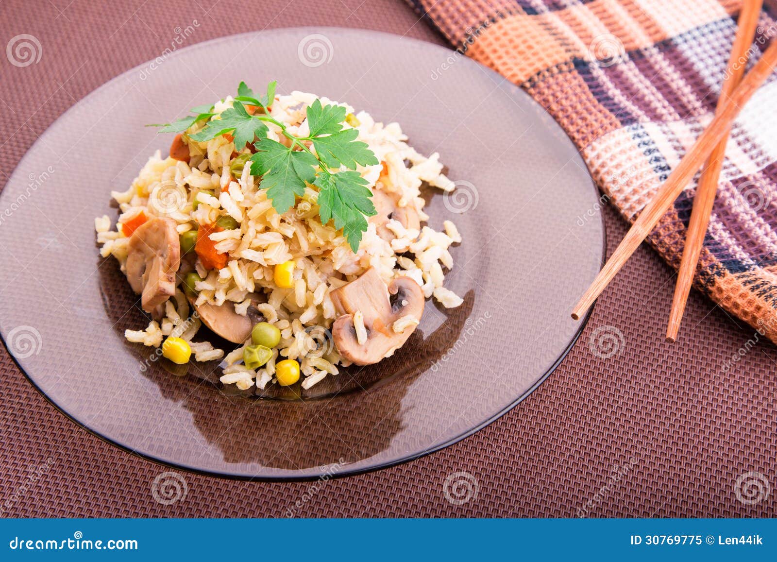 Rice with Vegetables and Mushrooms with Soy Sauce Stock Image Image