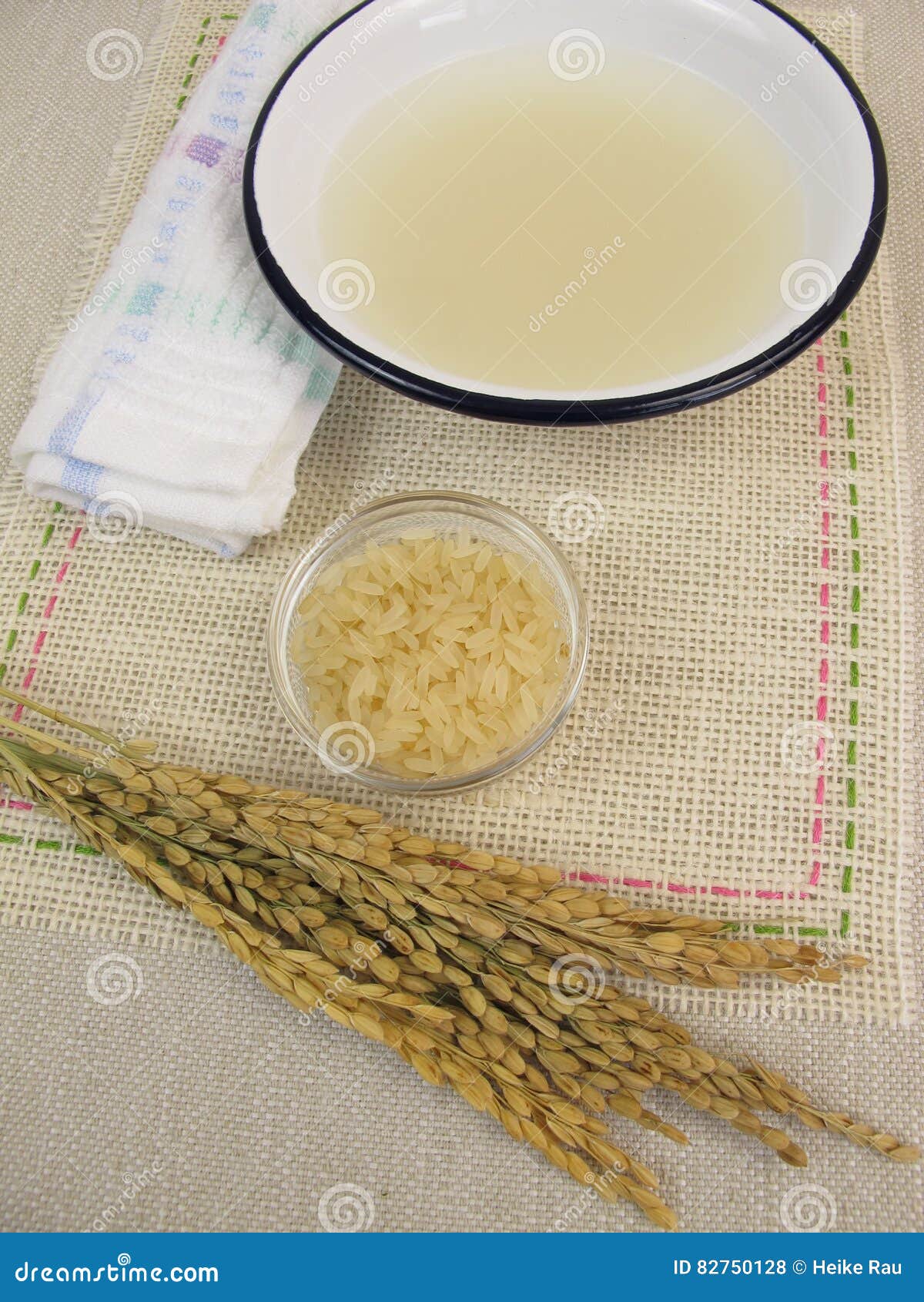 Rice water bath in a bowl stock photo. Image of drugs 82750128