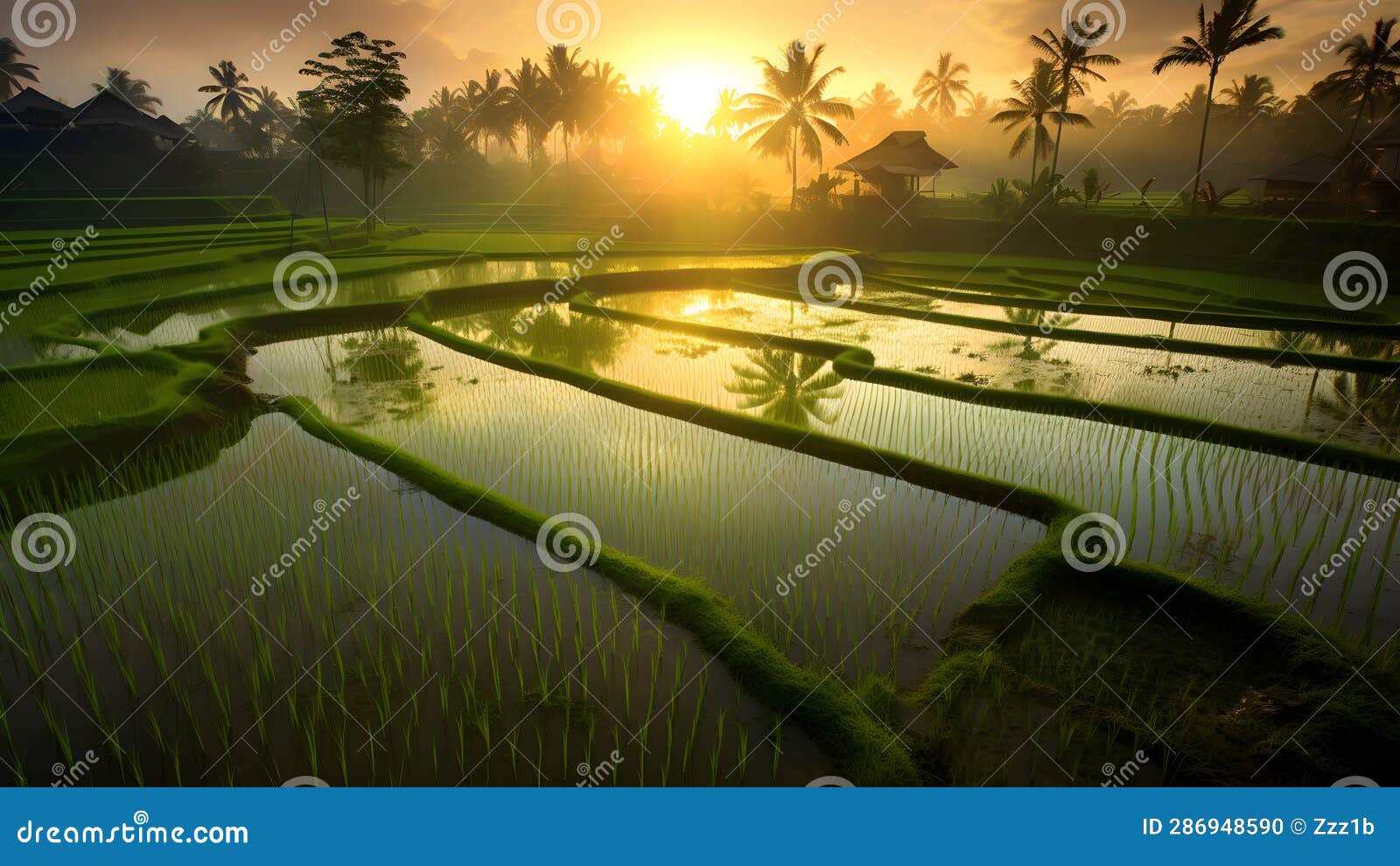 Ricefields With Intense Light Green Color In The Sunrise Neural ricefields-with-intense-light-green-color-in-the-sunrise-neural