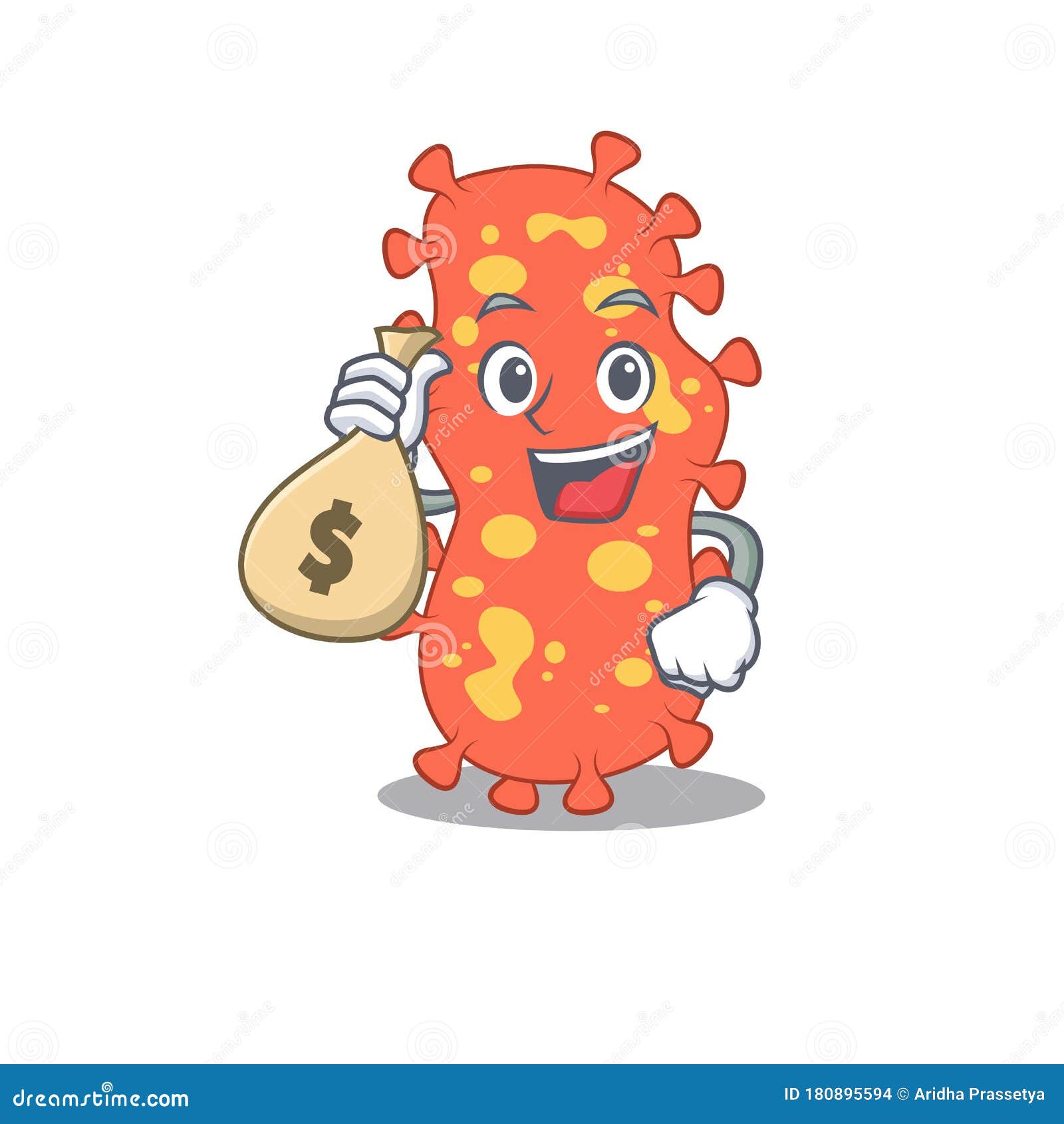 rich bacteroides cartoon  holds money bags