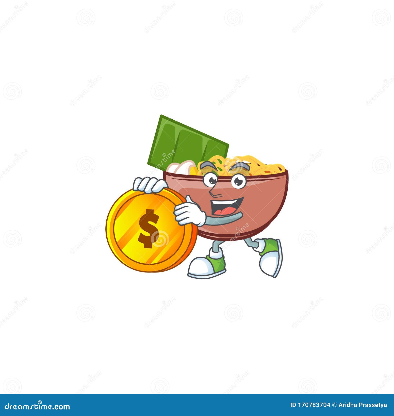 With money bag rice bowl mascot cartoon Stock Vector