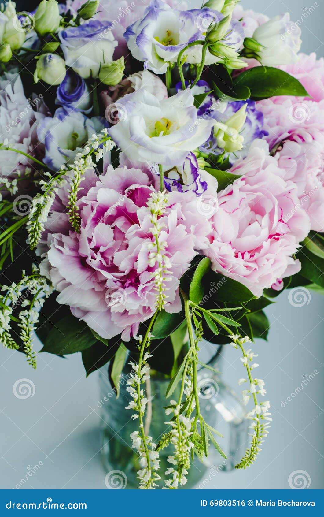 Rich Bunch Of Pink Peonies Peony And Lilac Eustoma Roses Flowers In ...