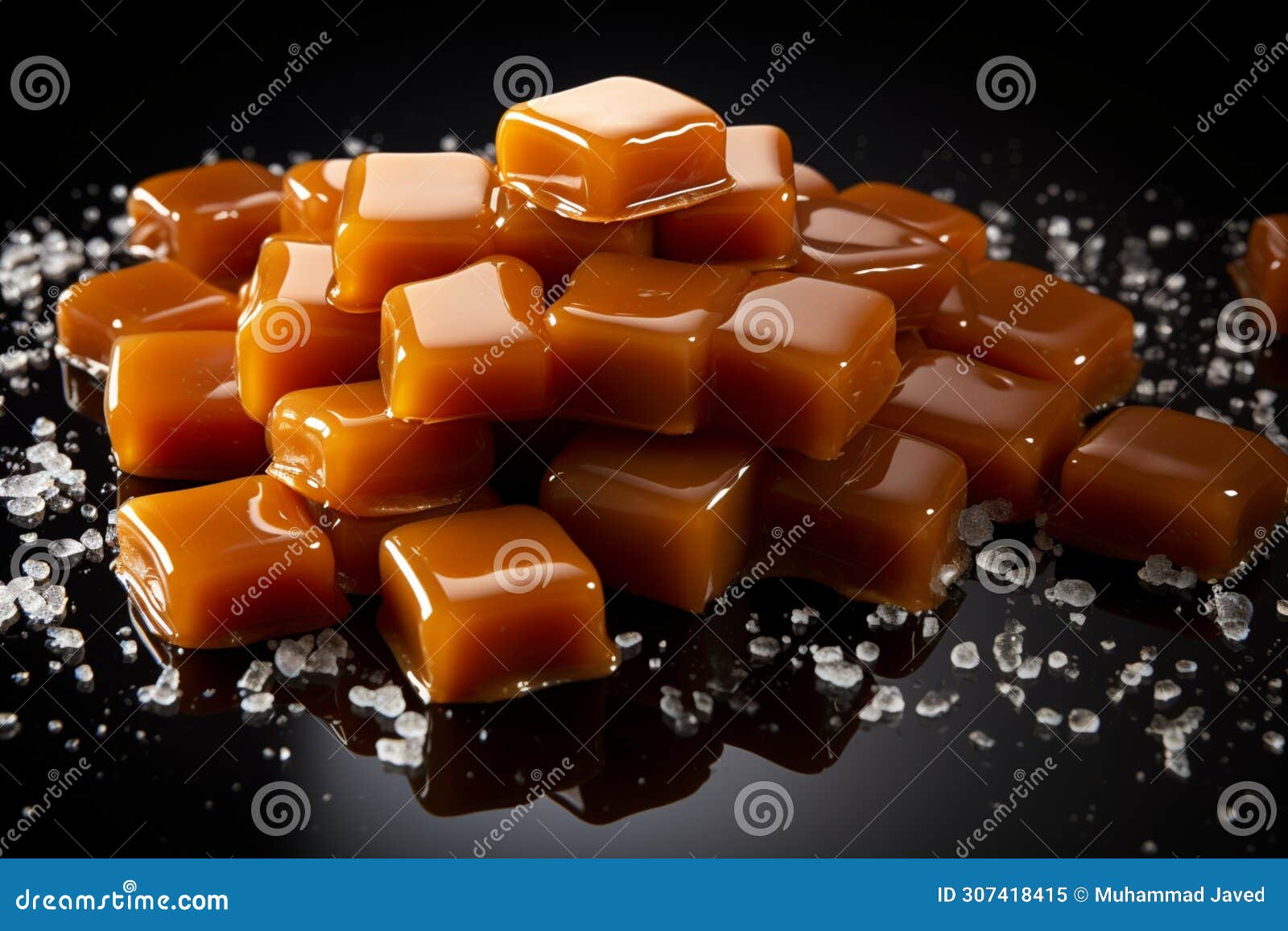 rich caramels tempt on a dark background, ideal for text