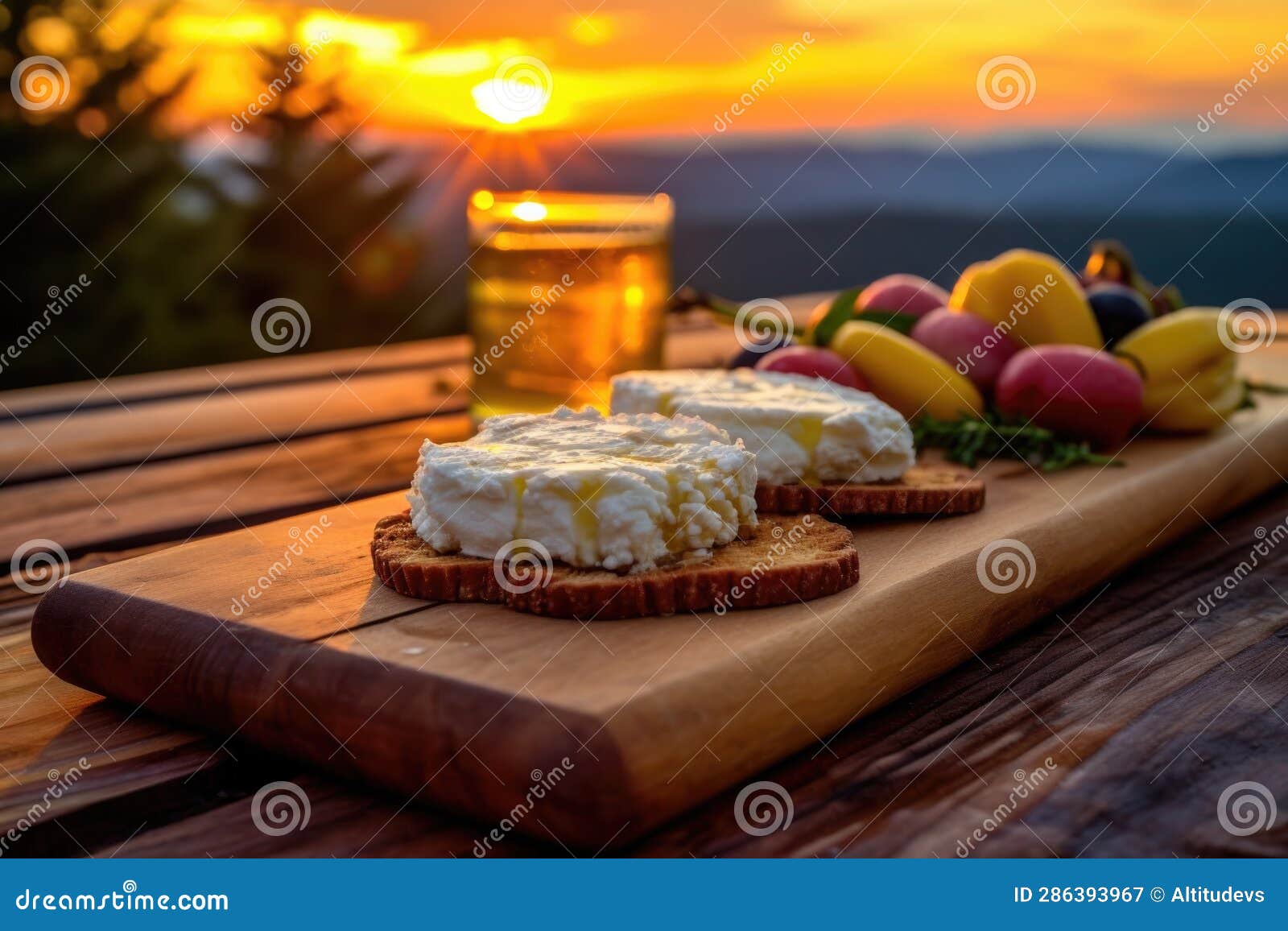 Ricotta Cheese Grilling on Cedar Plank at Sunset Stock Image Image of