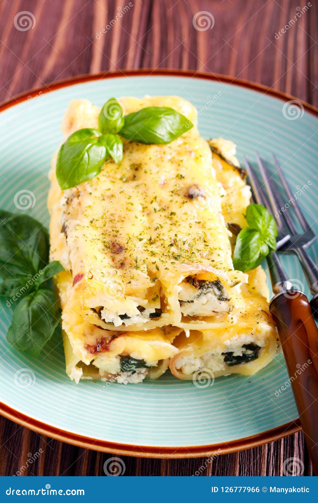 Ricotta Cheese and Spinach Filling Cannelloni Stock Photo - Image of