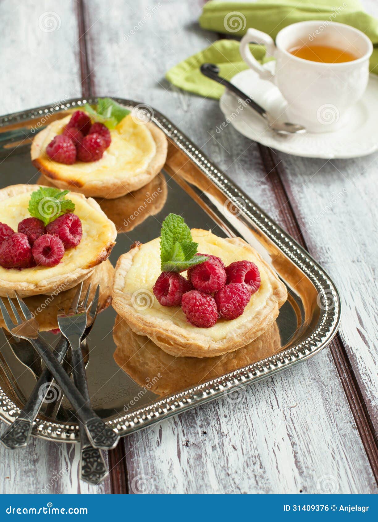 Ricotta Cheese Tartlets with Raspberries Stock Photo Image of board, fraiche 31409376