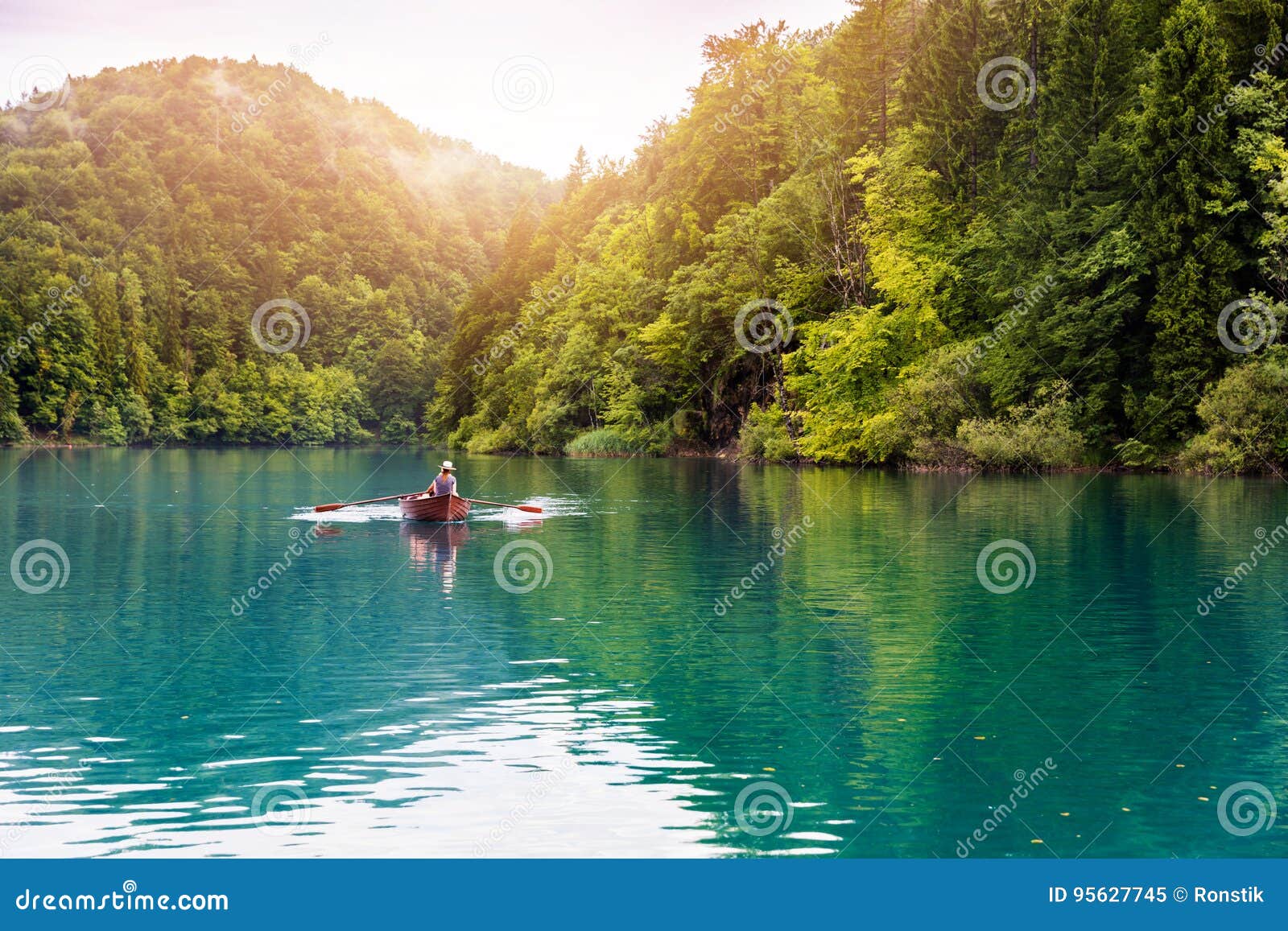 Ride In A Rowboat In Plitvice National Lakes Park Stock 