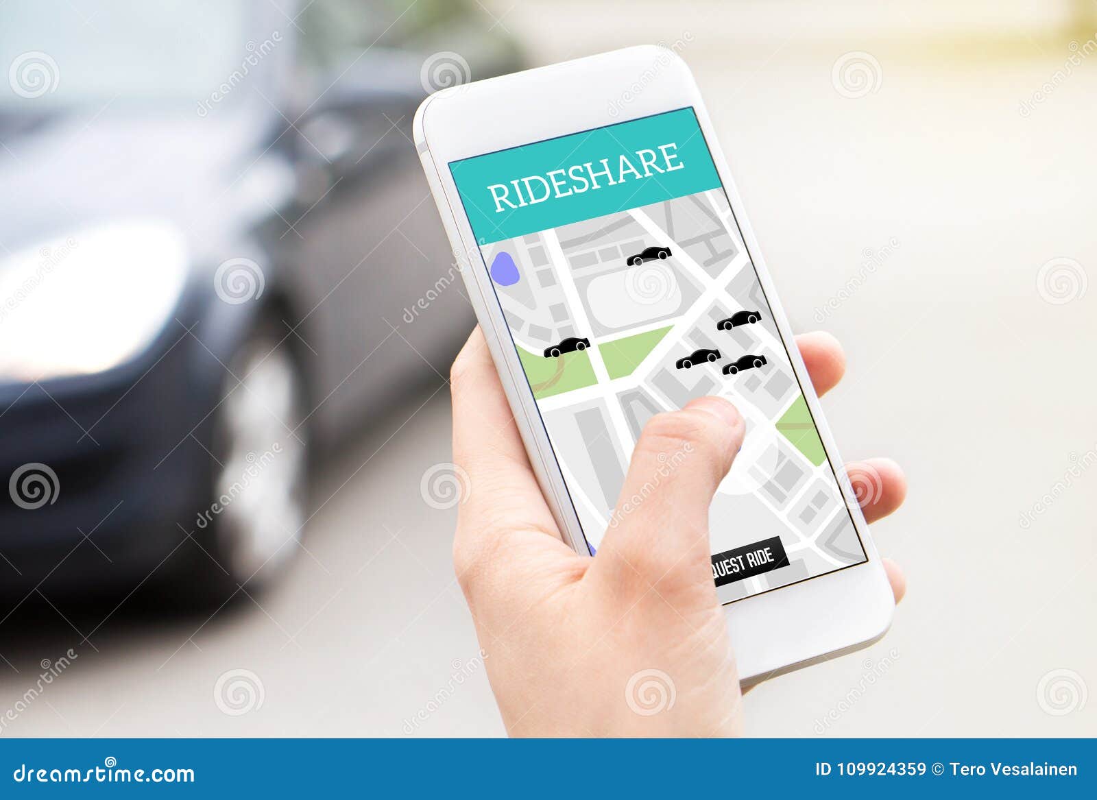 ride share taxi service on smartphone screen.
