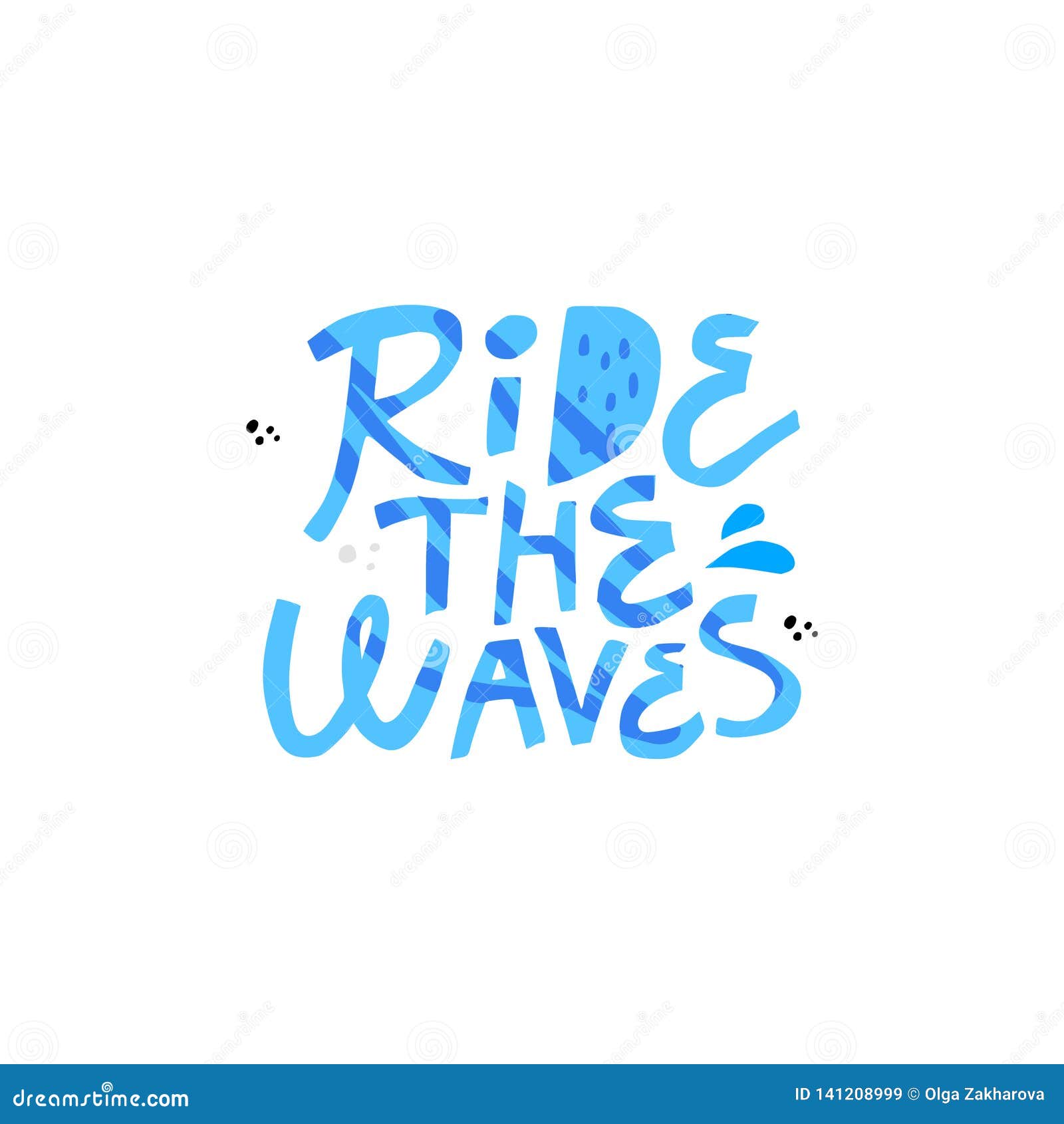 ride the wave hand drawn  blue lettering