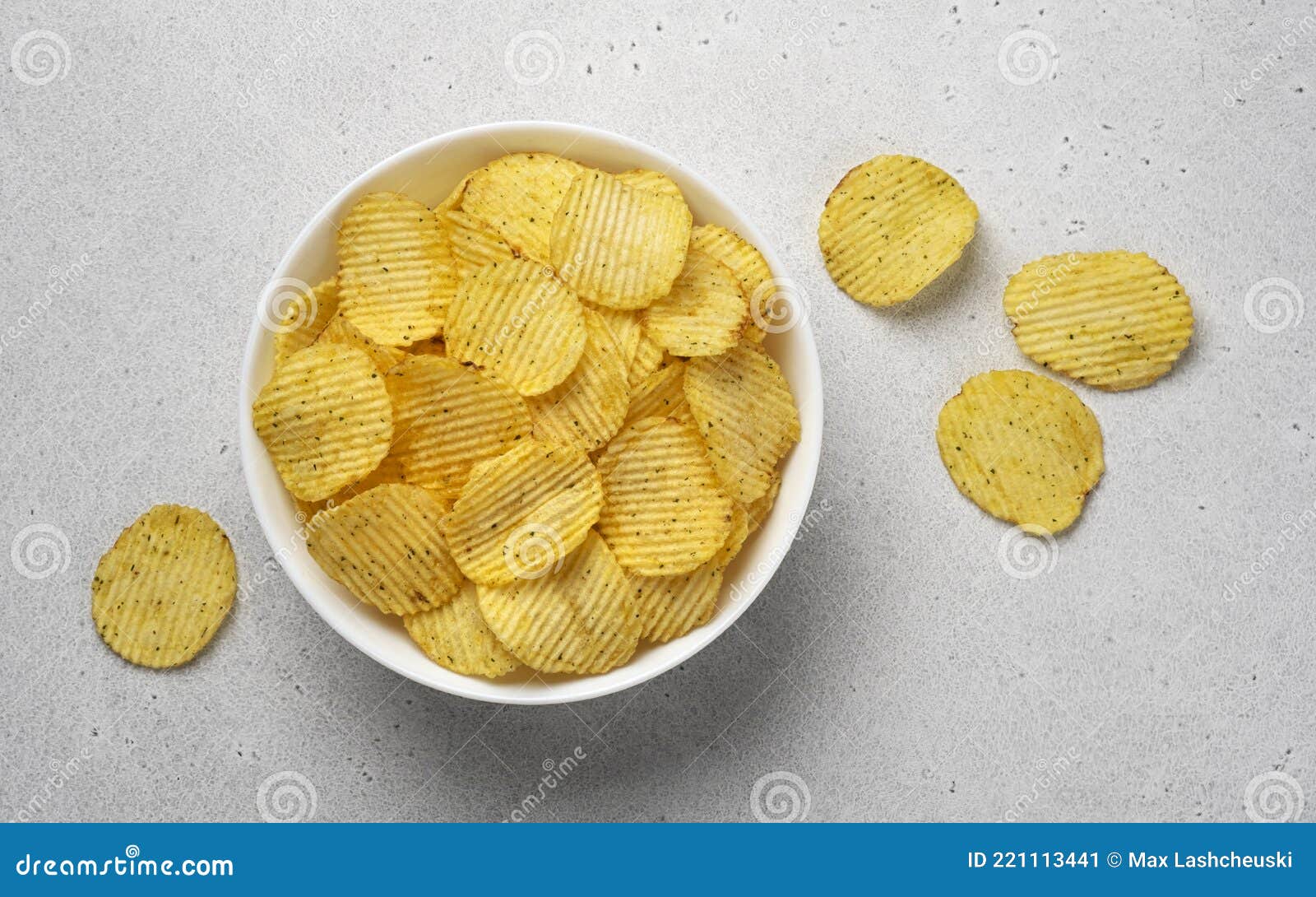 Ridged Potato Chips in Bowl, Top View Stock Image Image of closeup