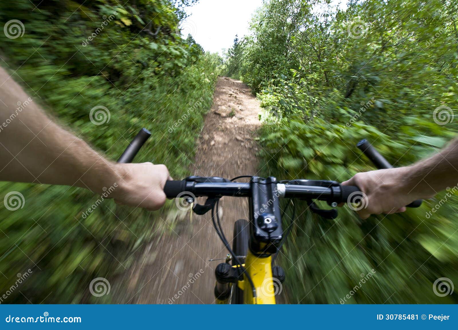 riding mountain bike fast on a trail