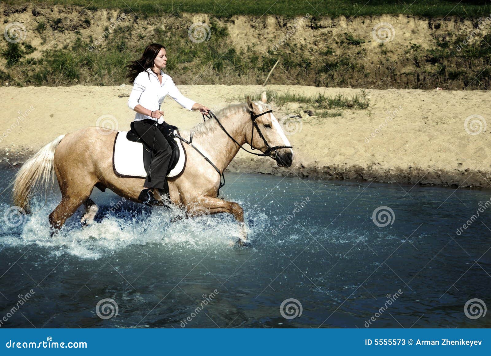 Riding in water stock image. Image of color, astride, courser 5555573