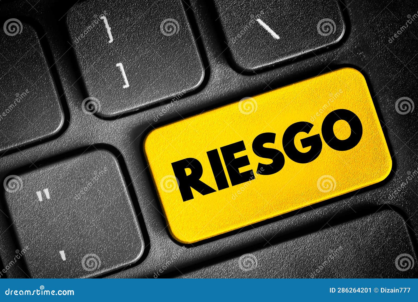 riesgo (spanish words for risk) text button on keyboard, concept background
