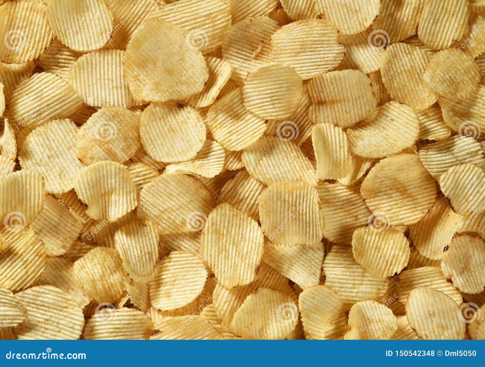 Riffle Golden Chips with Texture Potato Background Stock Photo Image