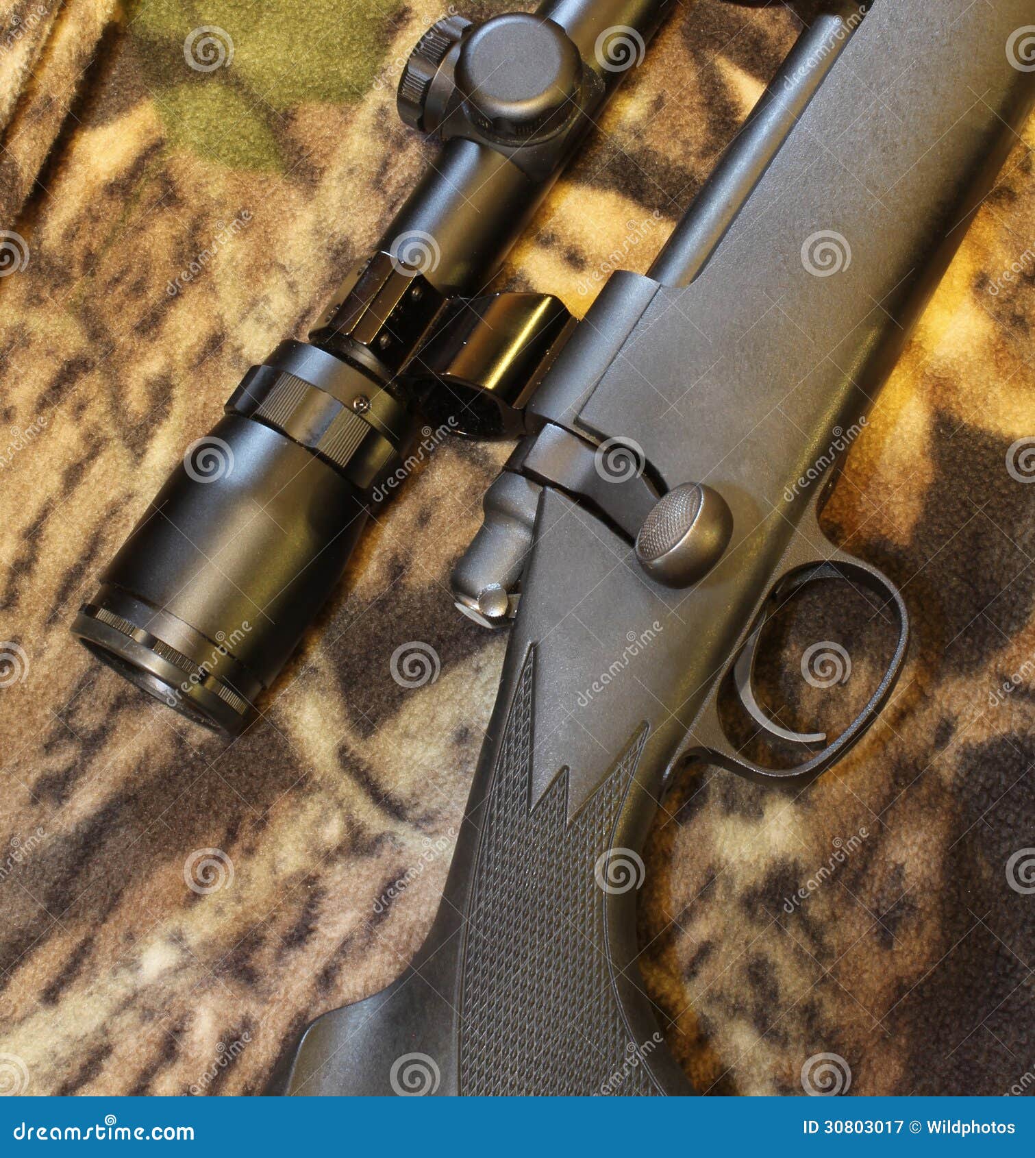 Camouflaged Sniper Rifle with Scope Stock Image - Image of