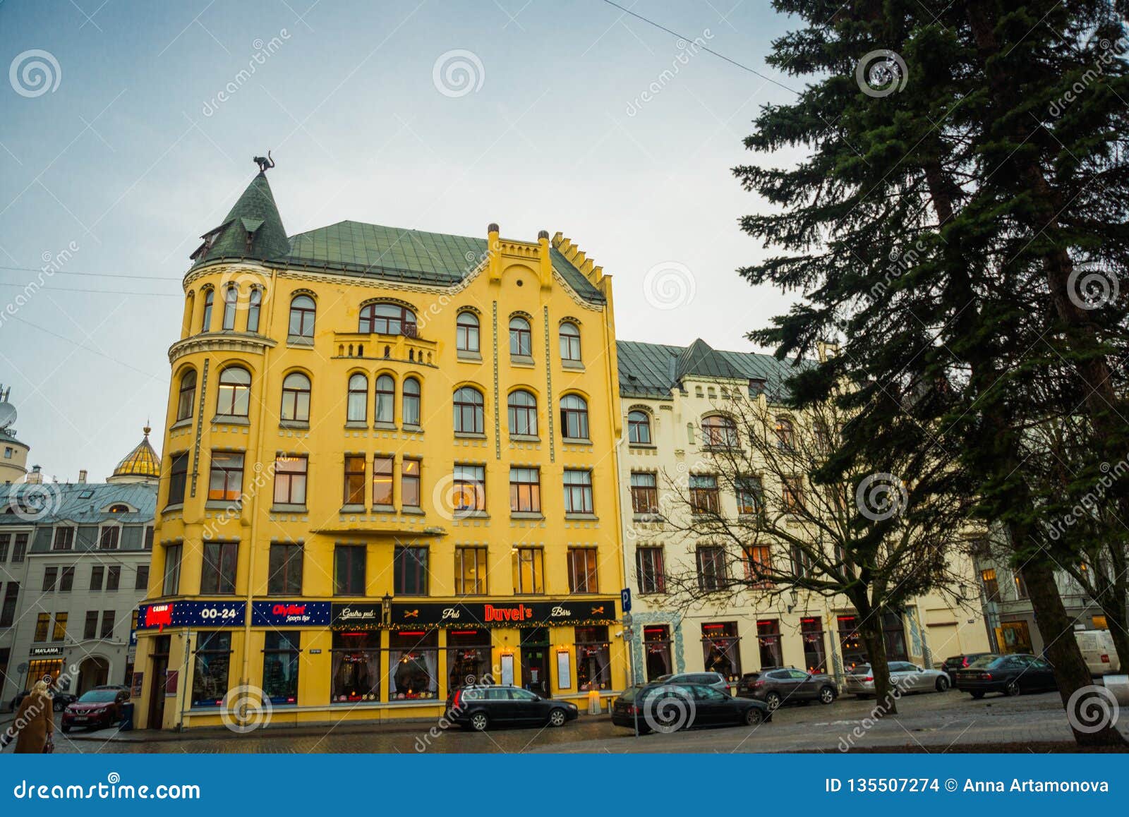 Riga Latvia The Cat House Is Styled As Medieval Architecture With Some Elements Of Art Nouveau And Located Across The House Of Editorial Stock Image Image Of House Riga