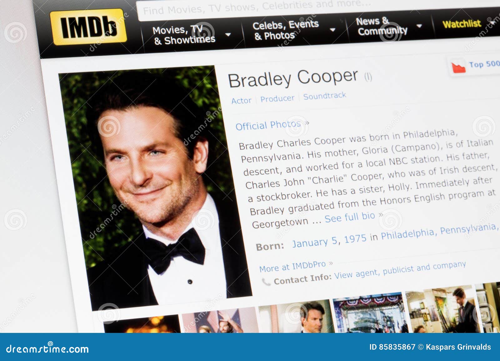 RIGA, LATVIA - February 02, 2017: IMDb Biography Profile Of Famous Actor Bradley ...1300 x 957