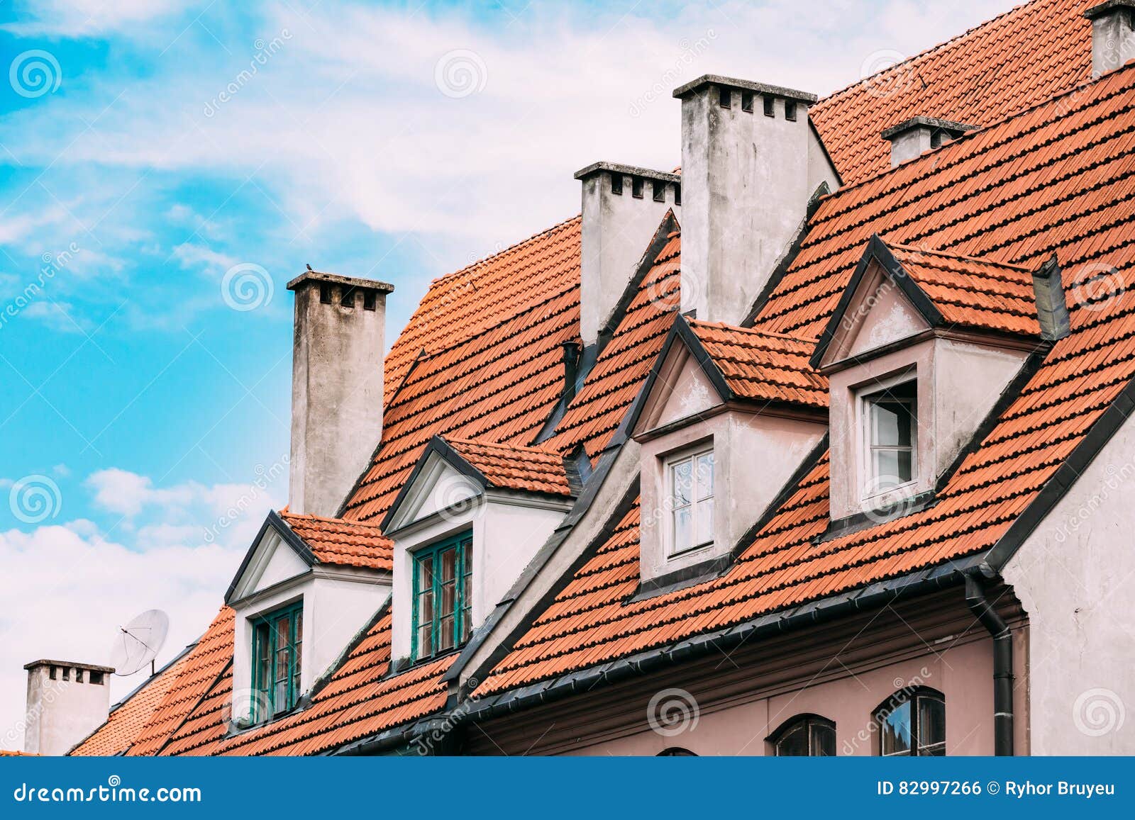 Riga Latvia Mansard Tile Roof With Four Gable Fronted Dormer