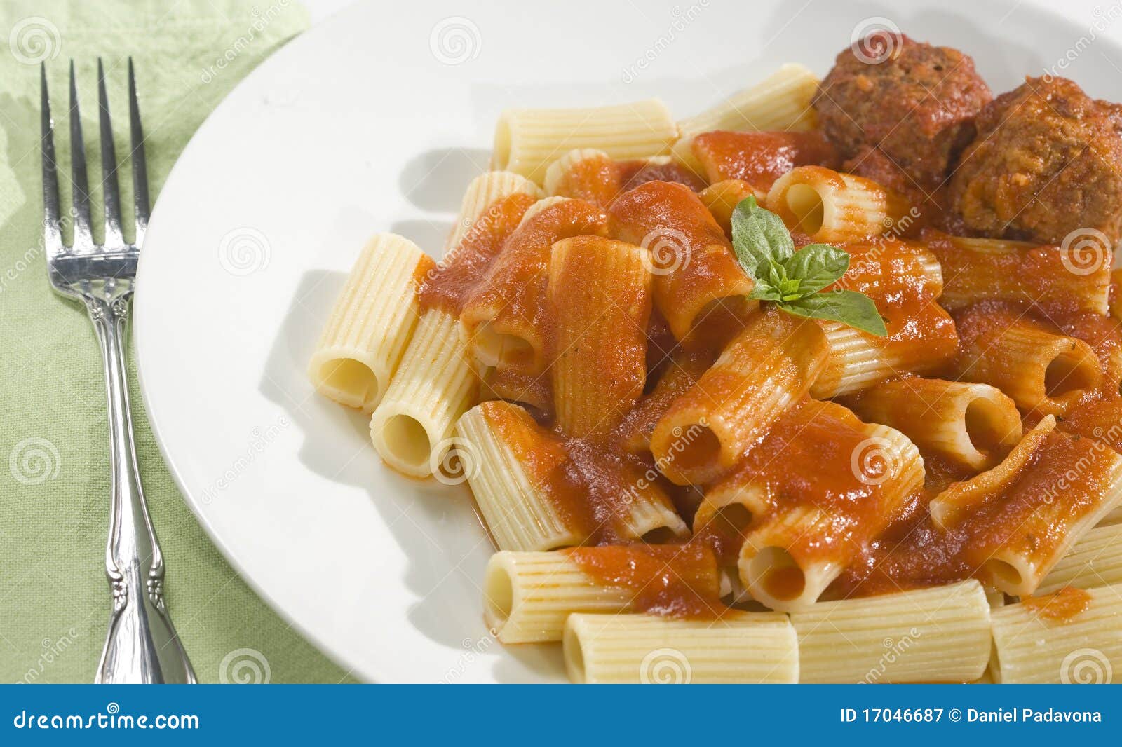 Rigatoni and Meatballs stock image. Image of basil, white 17046687