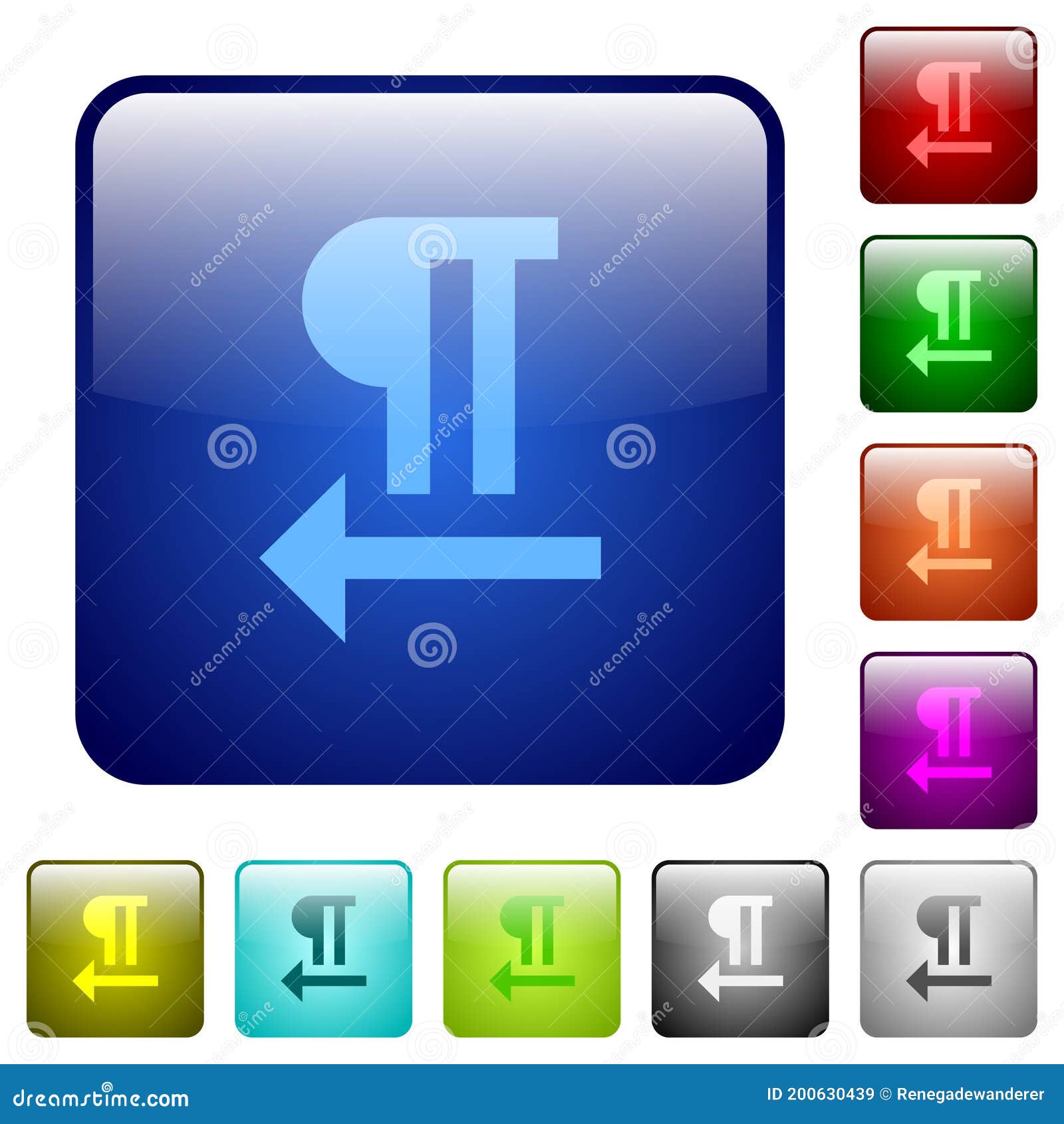 Right to left text direction color square buttons stock vector