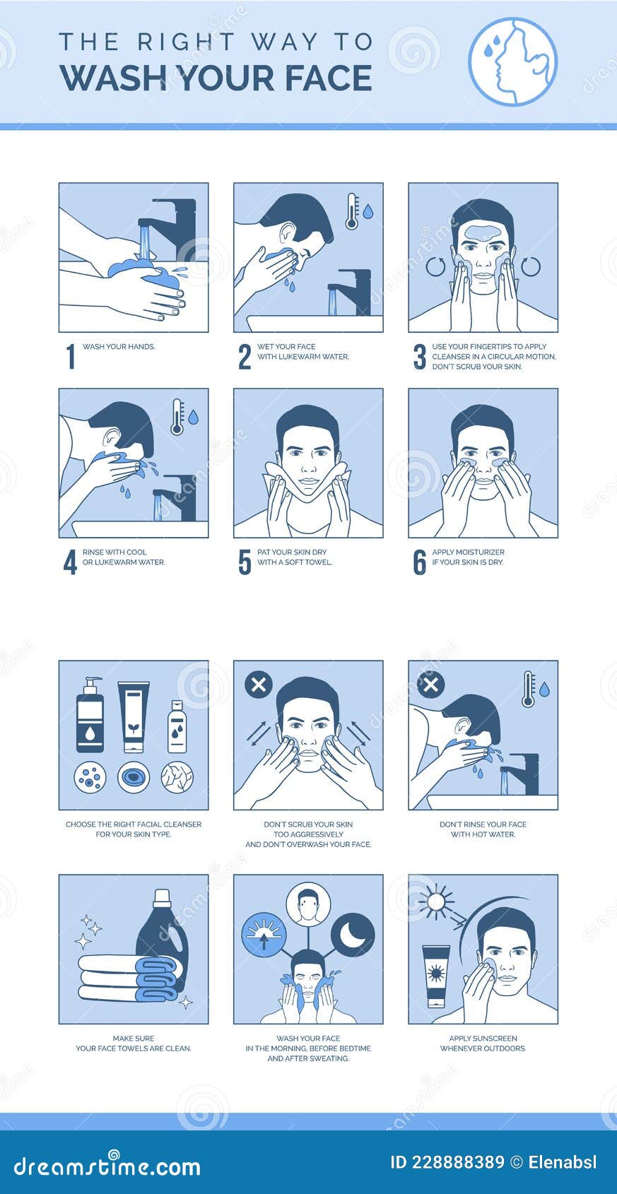 The Right Way To Wash Your Face Stock Vector Illustration of facial, body 228888389