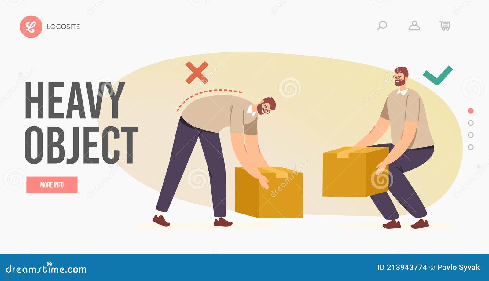right and wrong manual handling and lifting of heavy objects landing page template. back and spine health