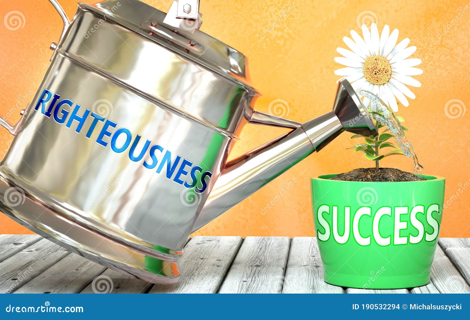 righteousness helps achieve success - pictured as word righteousness on a watering can to show that it makes success to grow and