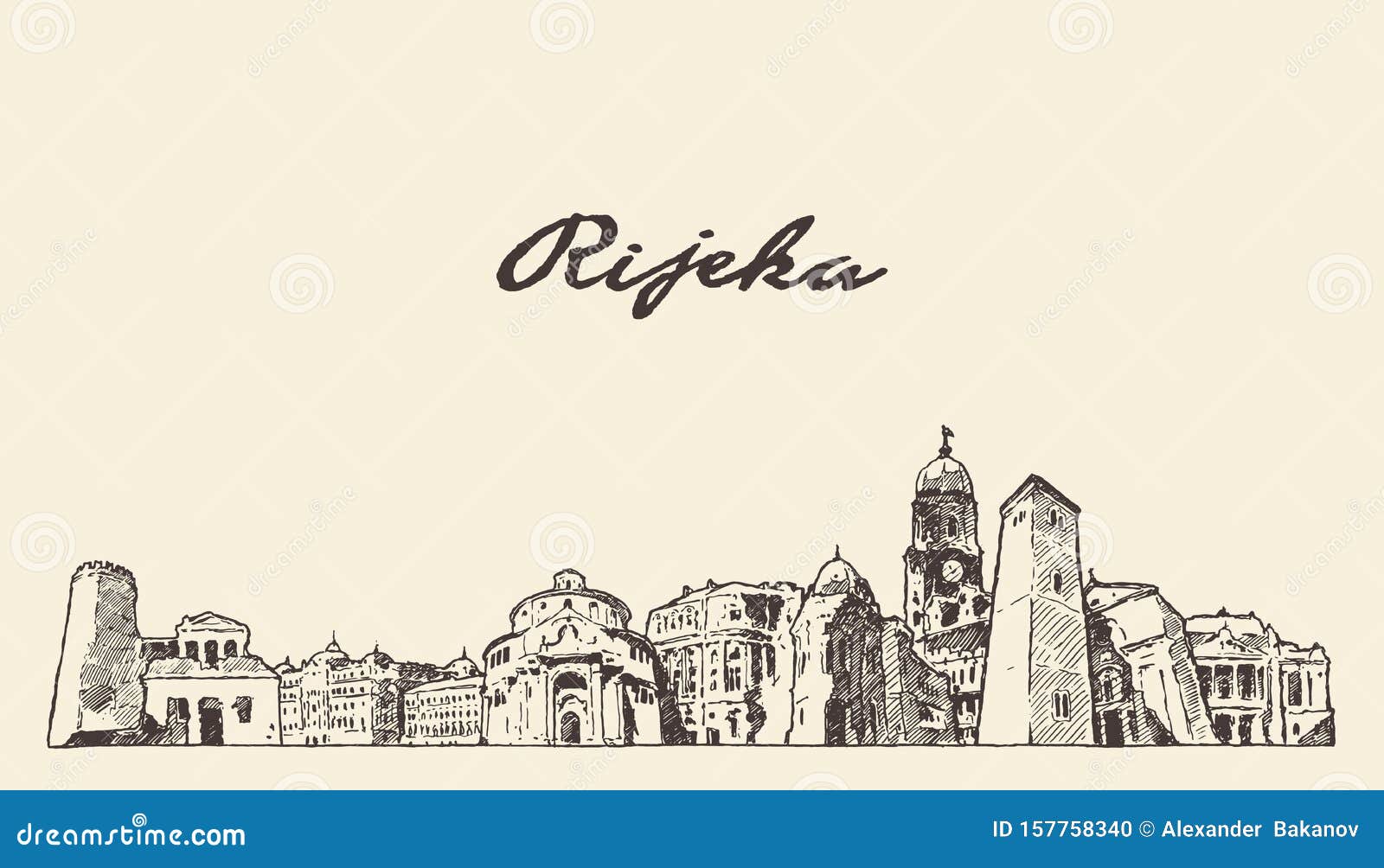 rijeka skyline croatia hand drawn  sketch